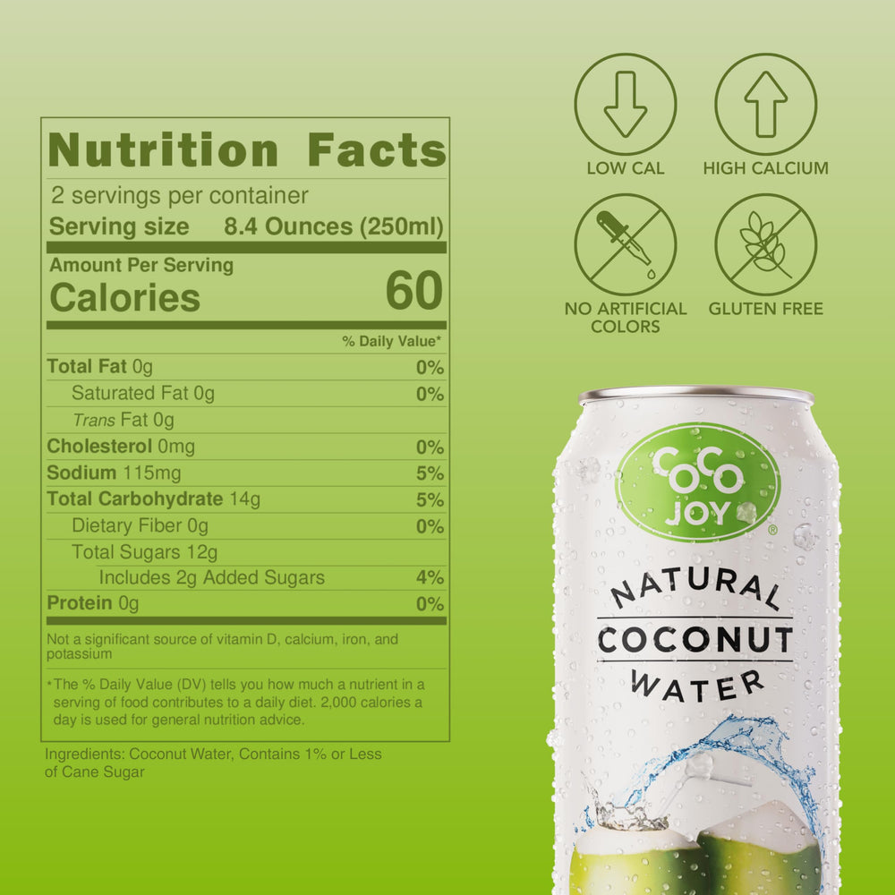 Coco Joy coconut water pour shows on-the-go hydration with clean, tropical flavor.