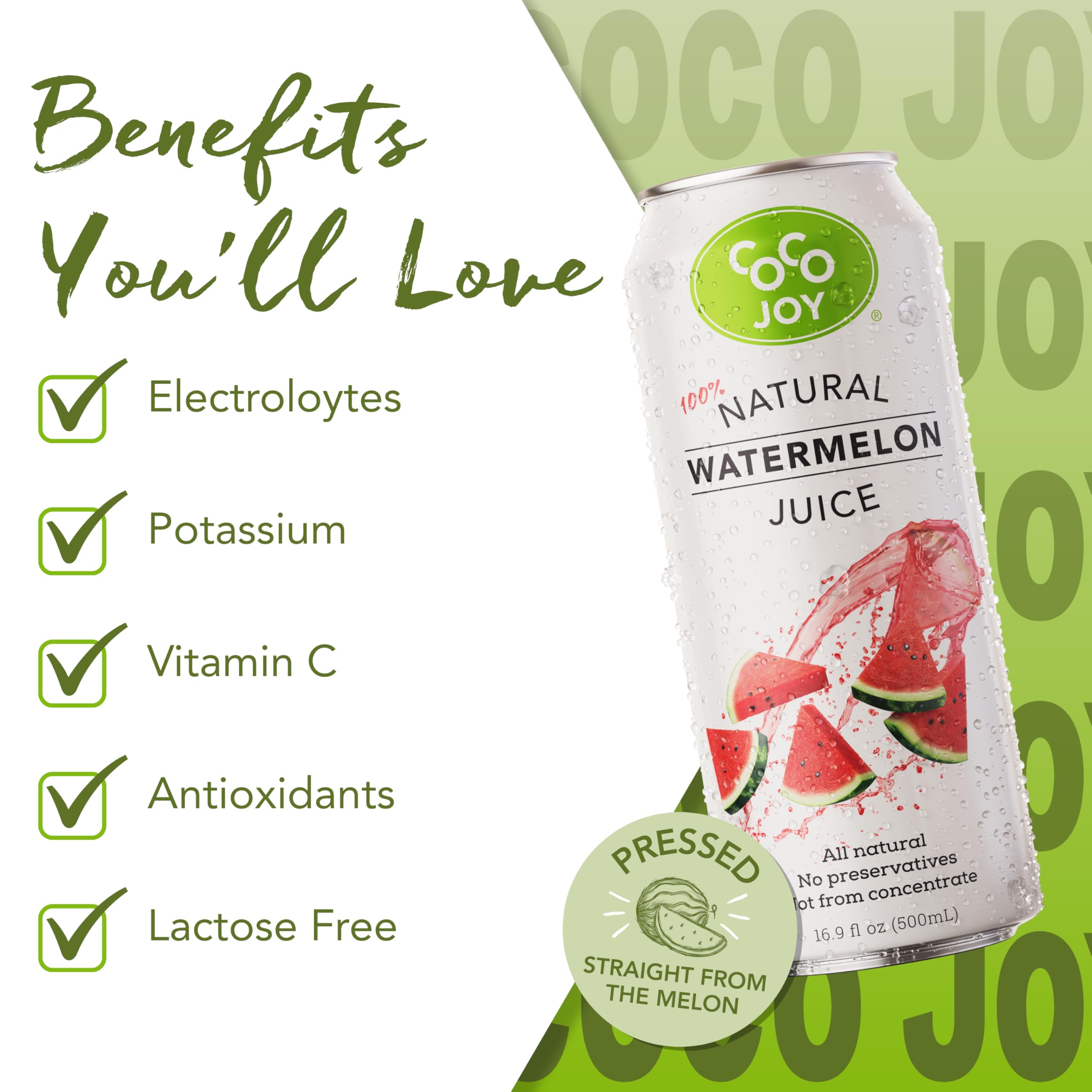 Coco Joy Watermelon Juice with glass ready to hydrate after workouts.