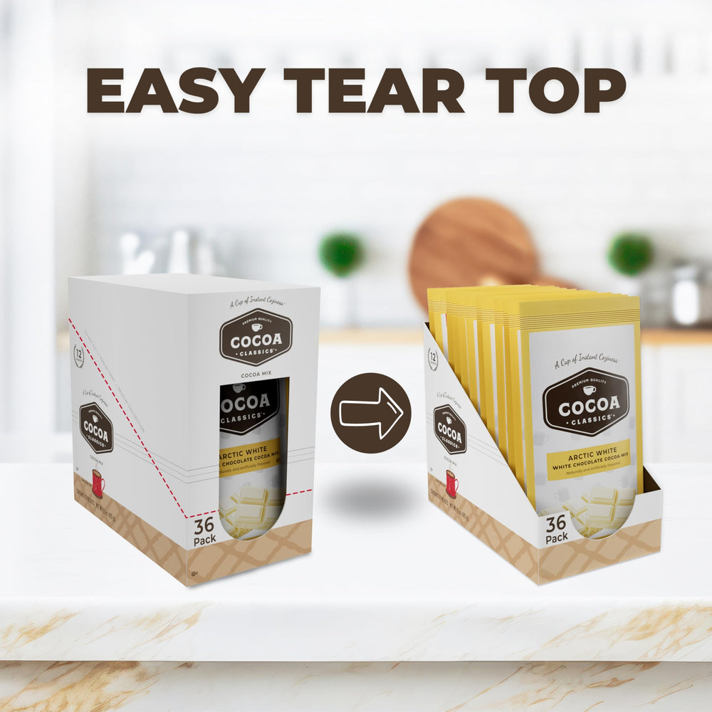 COCOA CLASSICS Arctic White Cocoa Mix gluten-free label supports dietary needs.