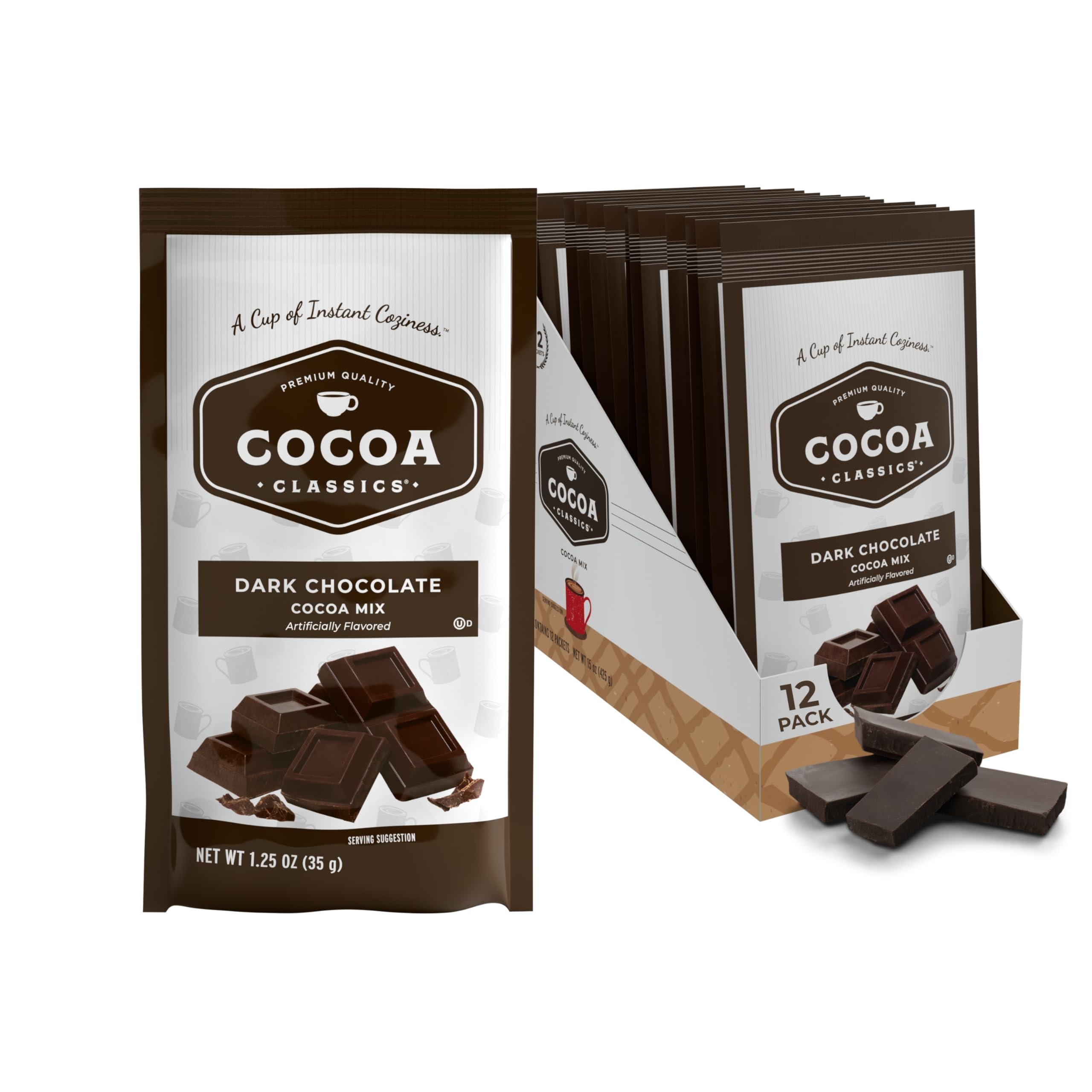 Cocoa Classics front pack shows premium dark chocolate cocoa mix for daily indulgence