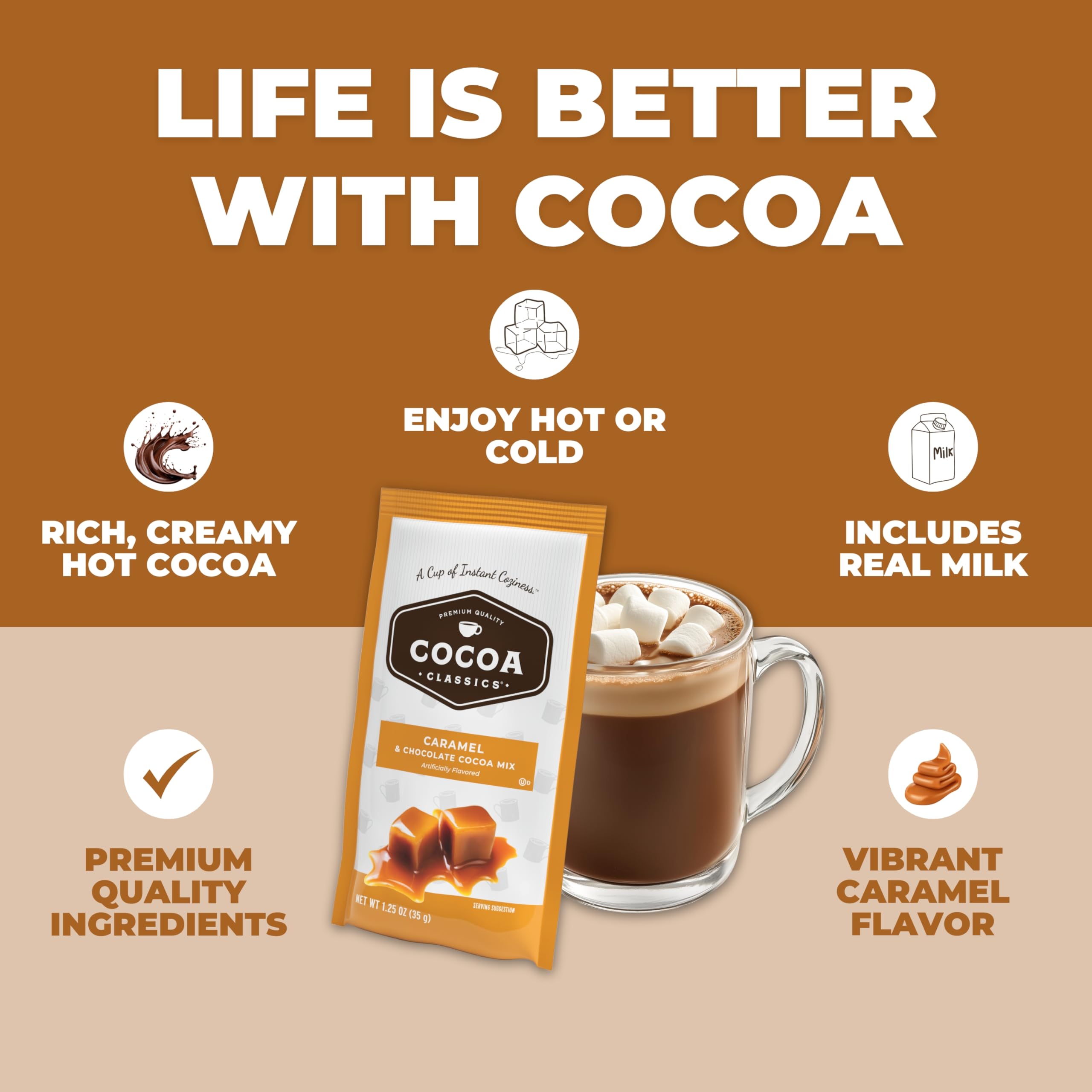 COCOA CLASSICS gluten-free and kosher dairy badge on packaging
