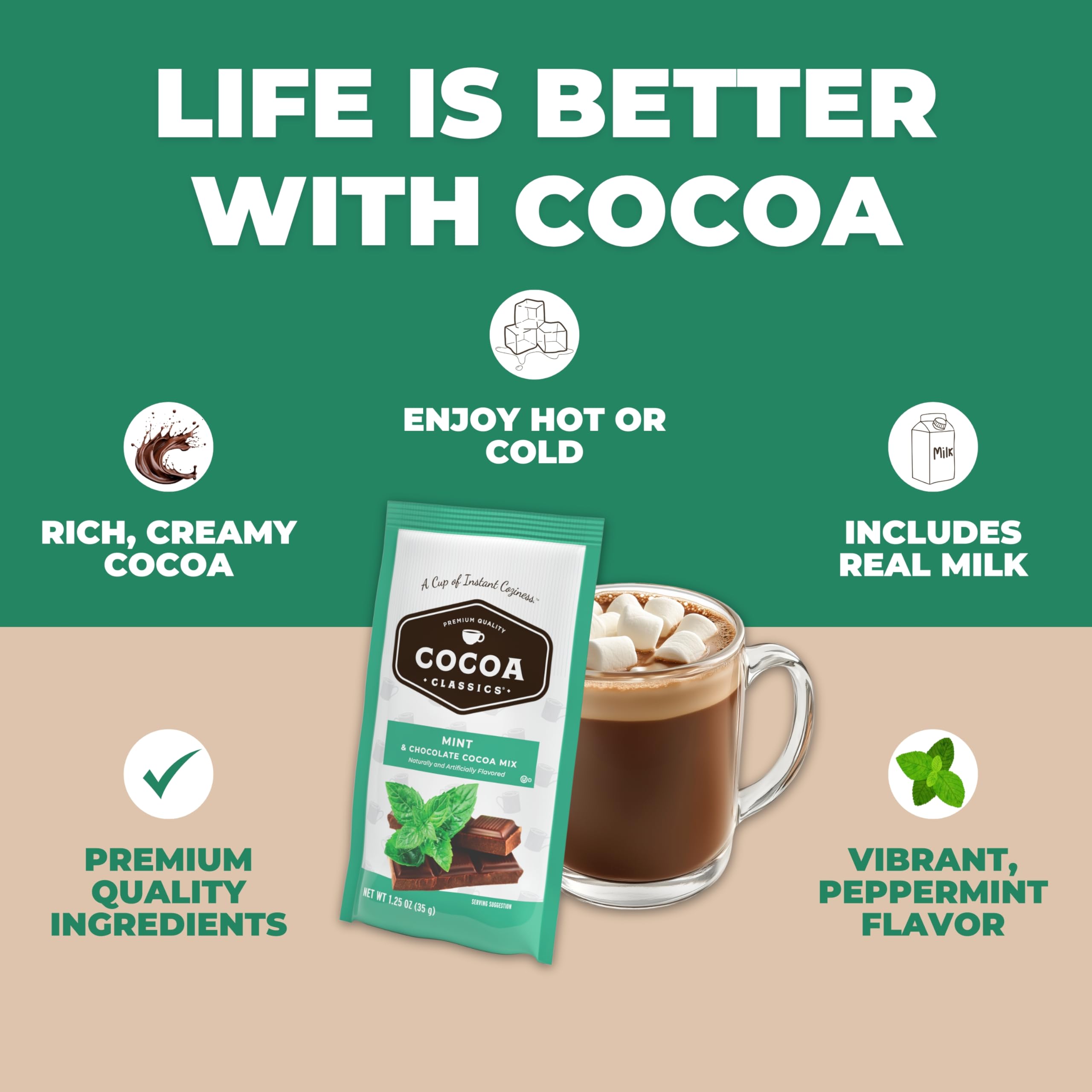Gluten-free and kosher dairy badge on Cocoa Classics packaging.