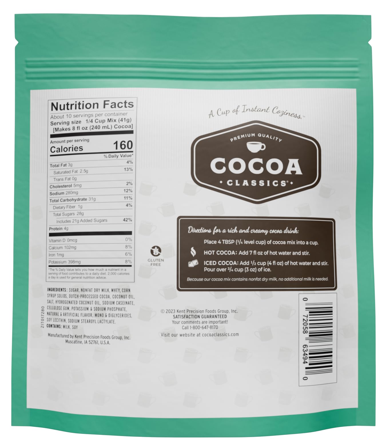 Cocoa Classics Mint Cocoa Mix being stirred into a creamy mug