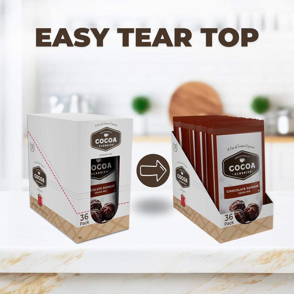 COCOA CLASSICS nonfat milk base highlighted on label for rich flavor.