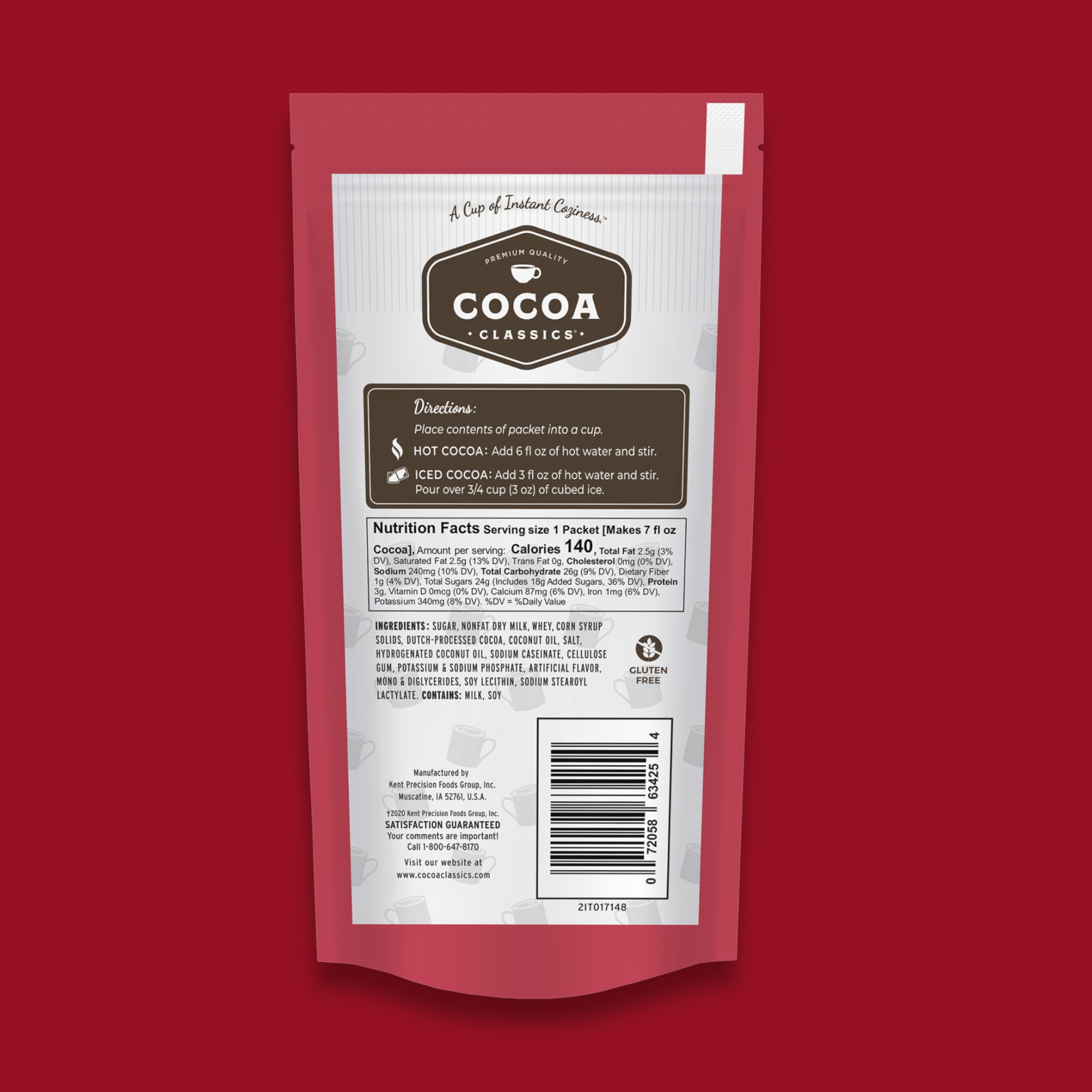 COCOA CLASSICS Raspberry Cocoa Mix packets dissolving quickly, hassle-free preparation.
