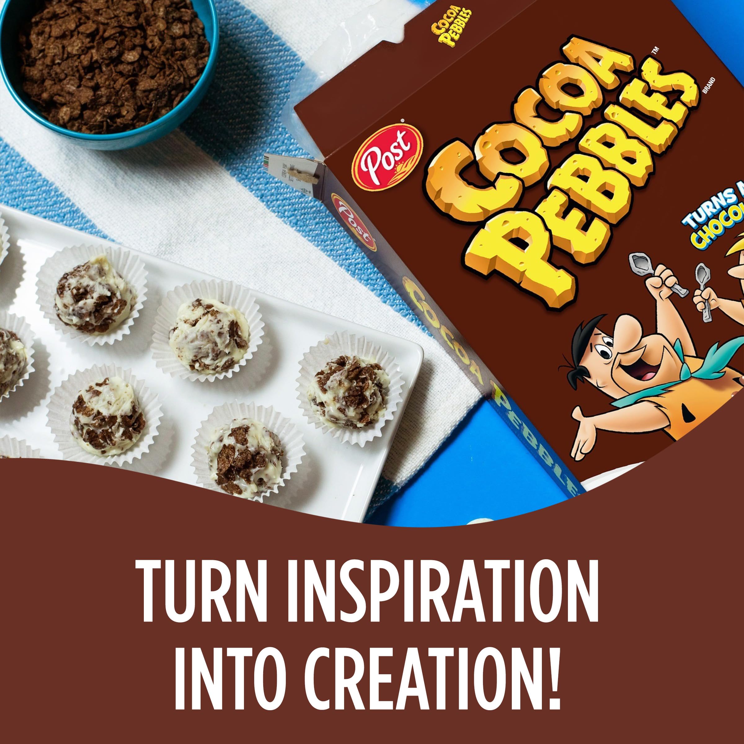 Pouring Cocoa PEBBLES into a bowl for quick breakfast
