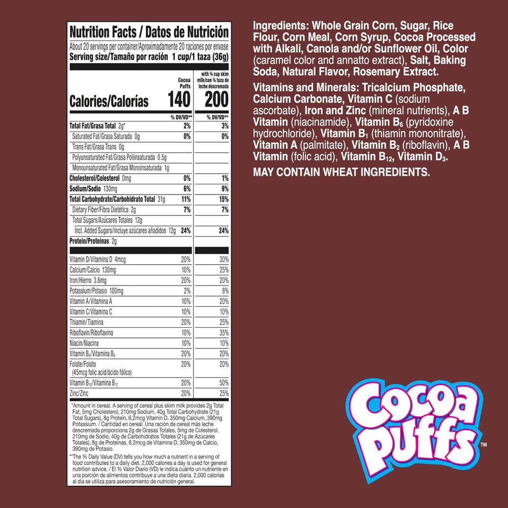 Cocoa Puffs bowl with milk creates a chocolatey breakfast treat.