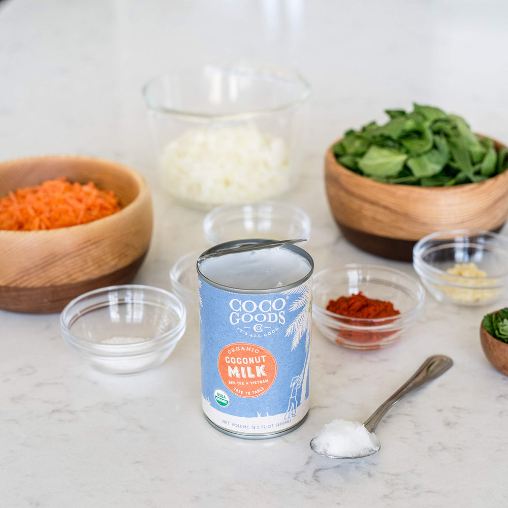 Gluten-free, non-GMO, kosher badges on COCOGOODSCO packaging for clean labeling