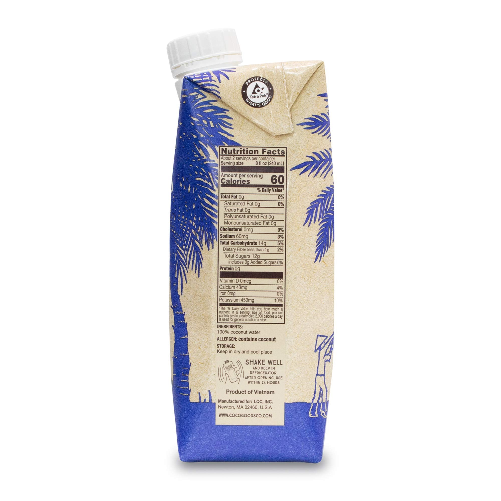 COCOGOODSCO coconut water label showing non GMO and kosher seal