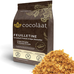 Cocolaat Feuilletine close-up showing delicate crispy texture for desserts and chocolates.