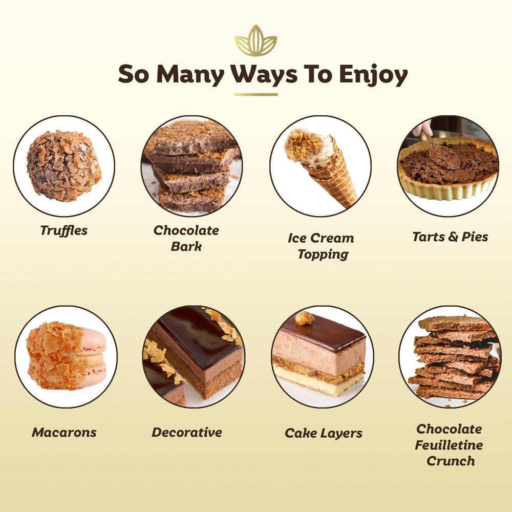 Golden-brown flakes topping desserts for visual appeal.