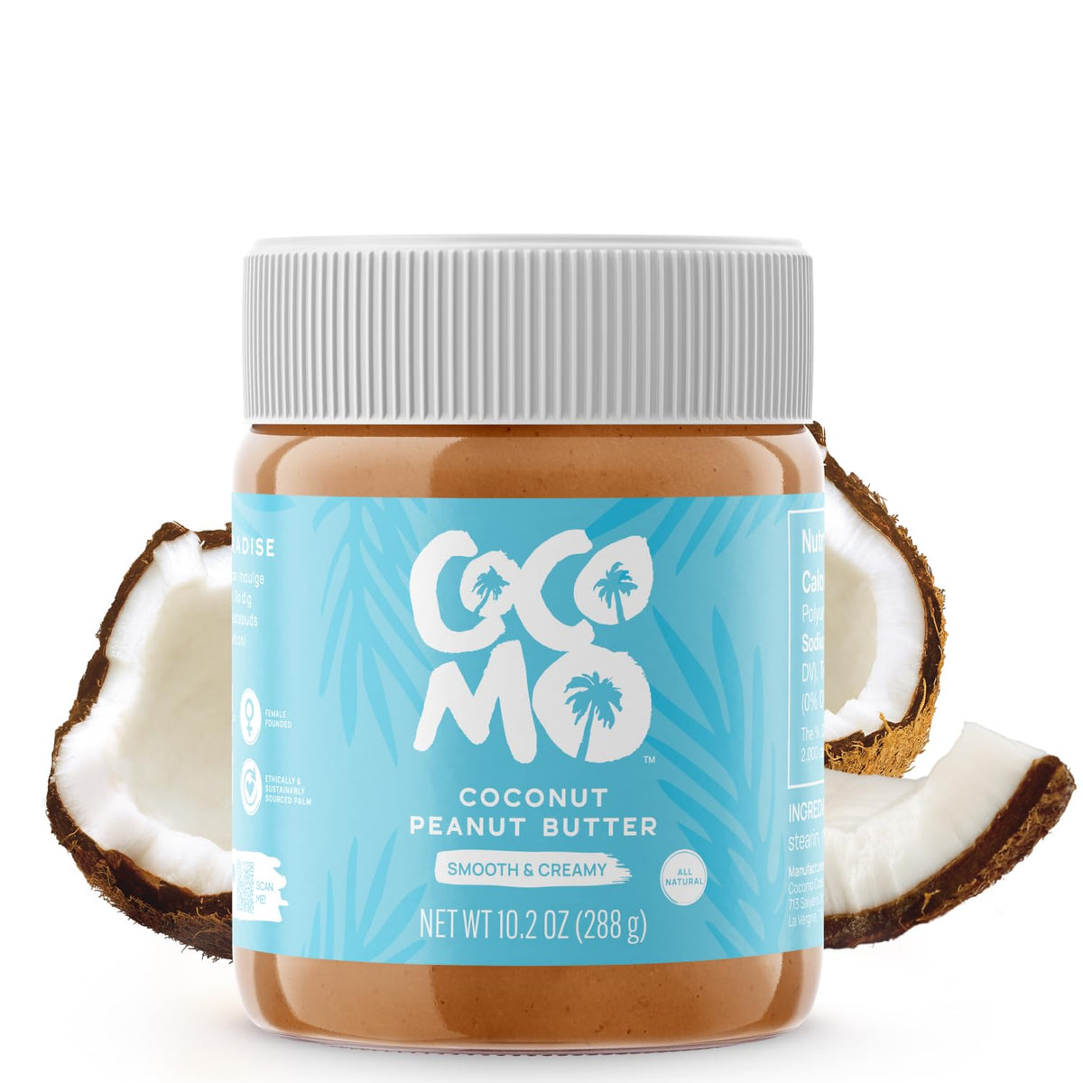COCOMO Coconut Peanut Butter Spread jar showcasing creamy texture and protein-rich snack.