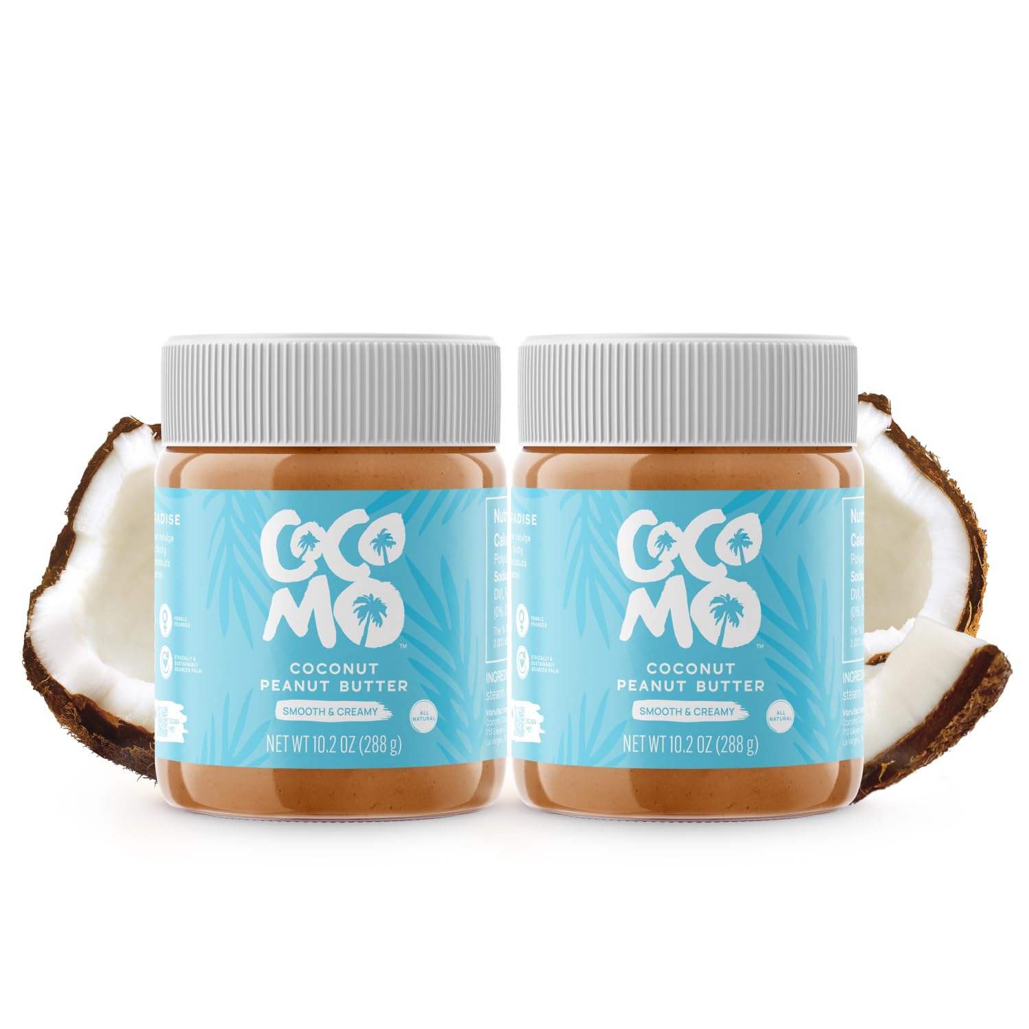 COCOMO coconut peanut butter spread jar with smooth, creamy texture for mornings.