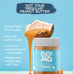COCOMO gluten free vegan label on jar highlighting plant based nutrition.