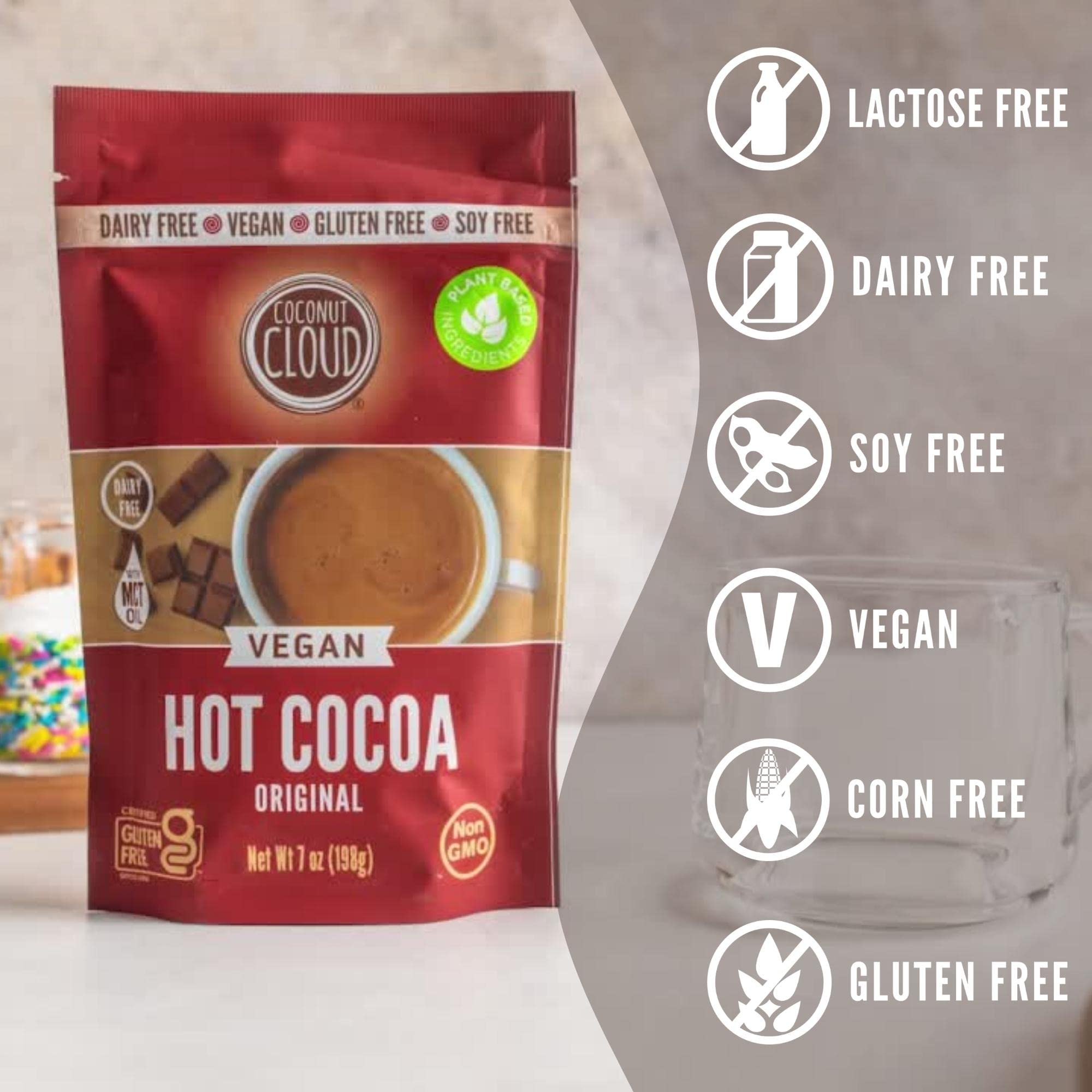 Coconut Cloud creamy cocoa powder close-up highlights smooth, dairy-free indulgence.