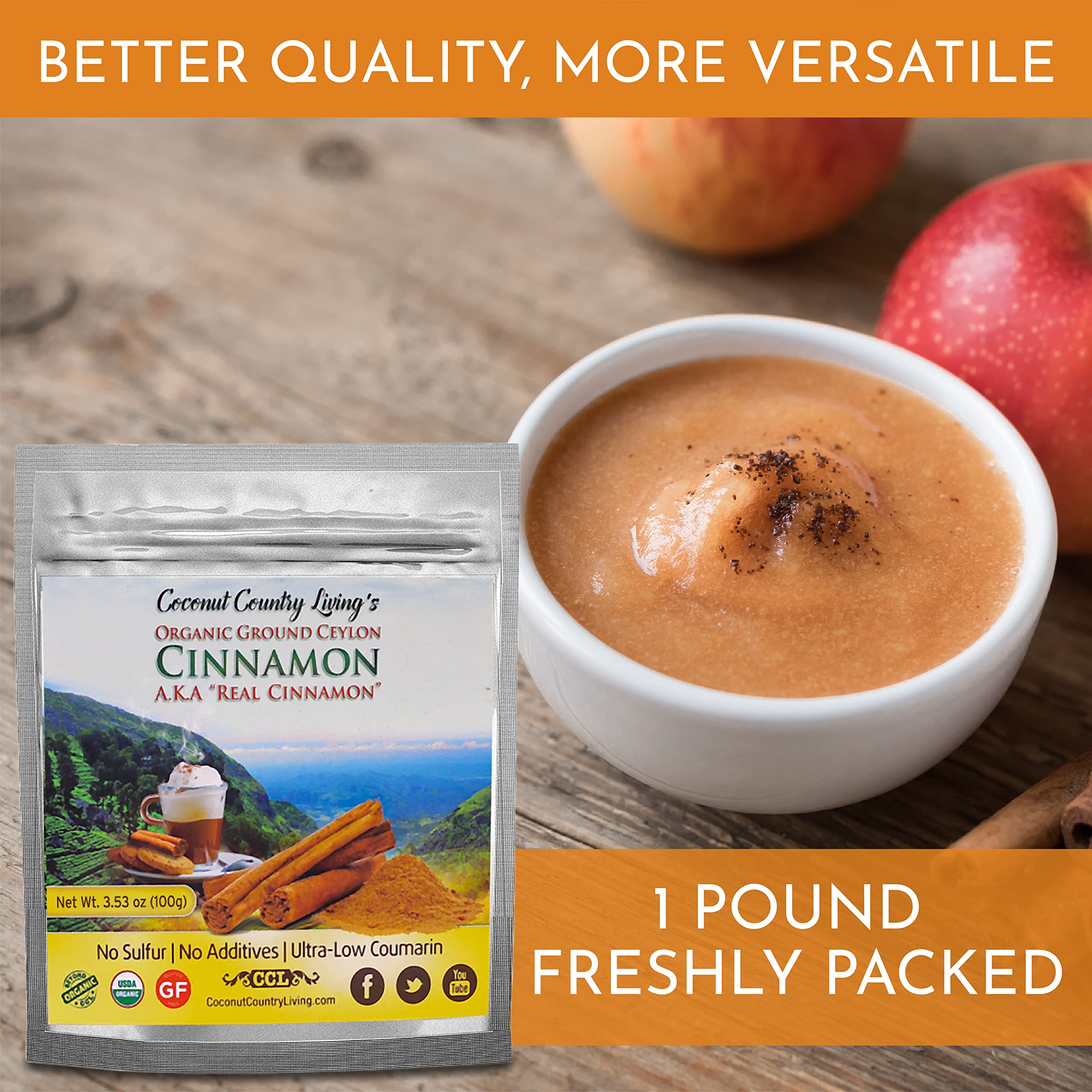 Sprinkle Coconut Country Living's cinnamon powder in baking for a mild, sugar-free touch.