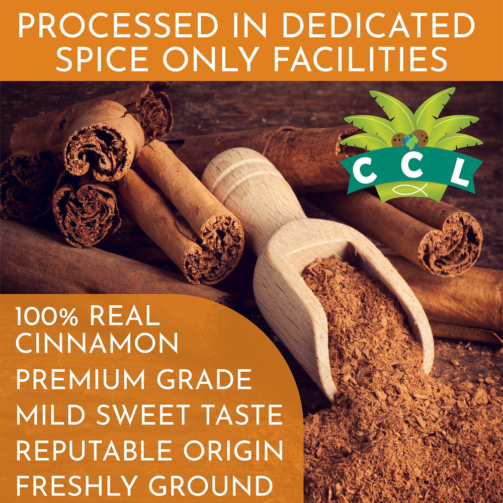 Pouring Coconut Country Living's Ceylon cinnamon powder for easy sprinkling over oatmeal.