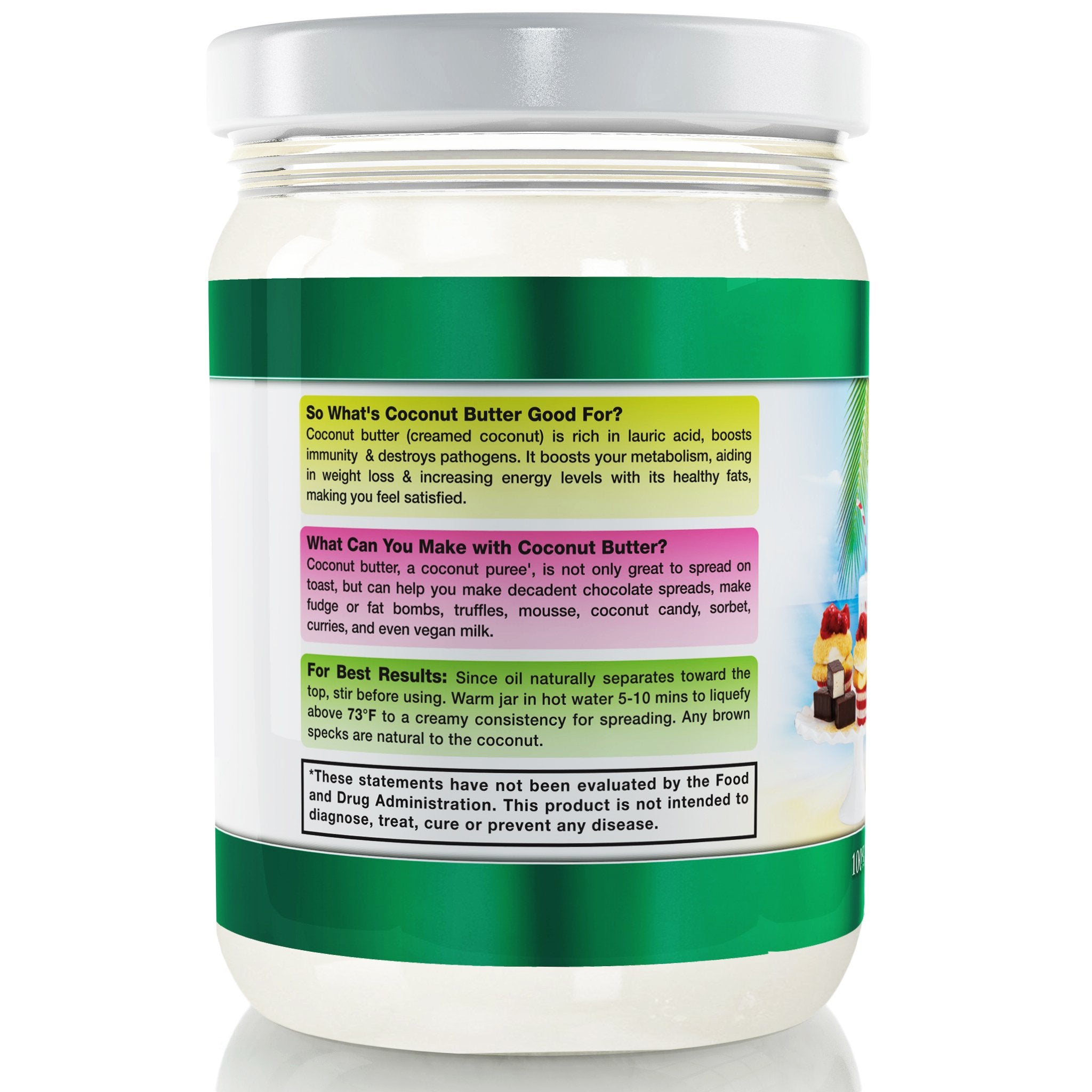 Coconut Country Living glass jar of coconut butter from a nut- and gluten-free facility.