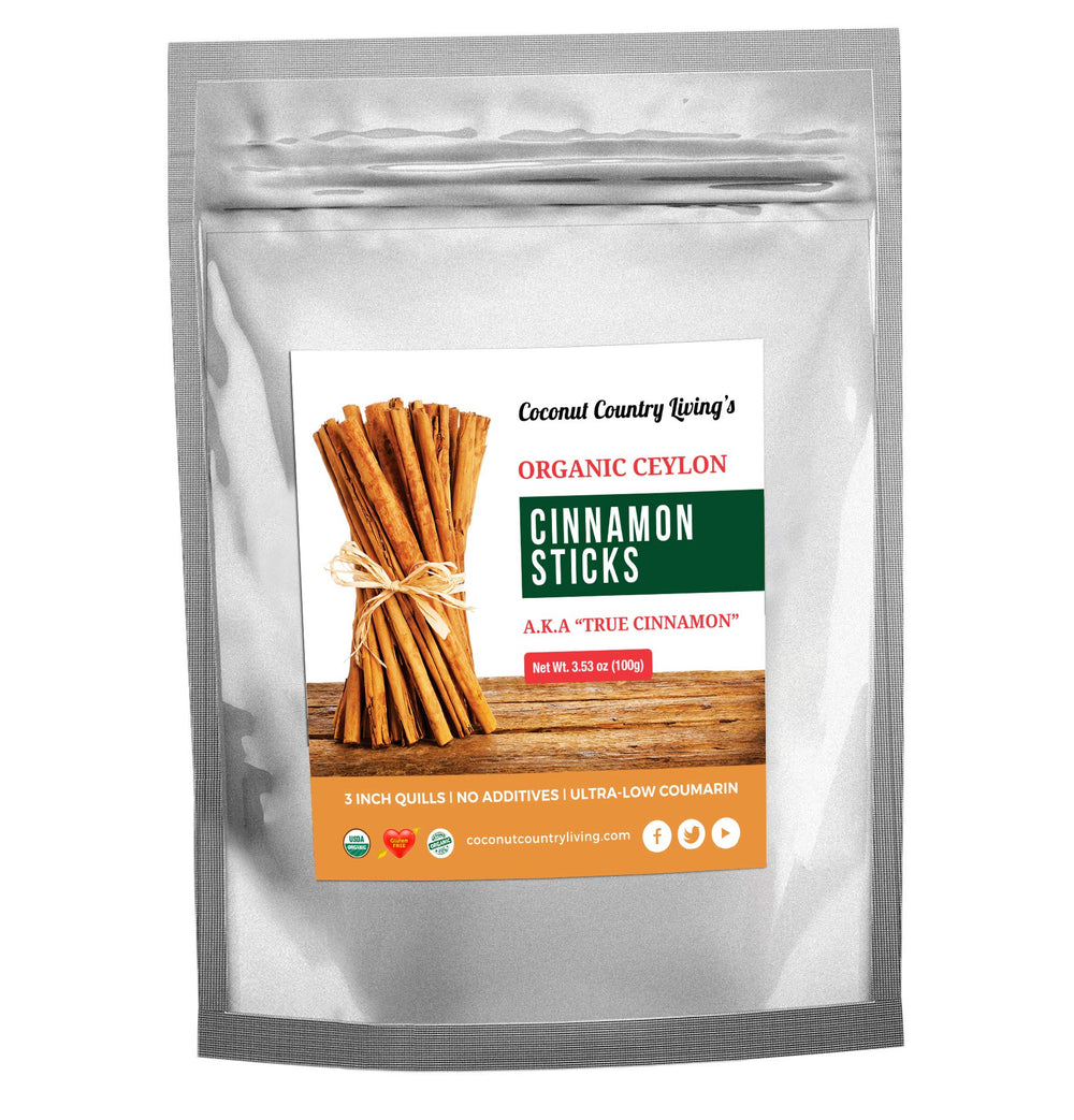 Coconut Country Living's organic Ceylon cinnamon sticks ready for grinding and cooking