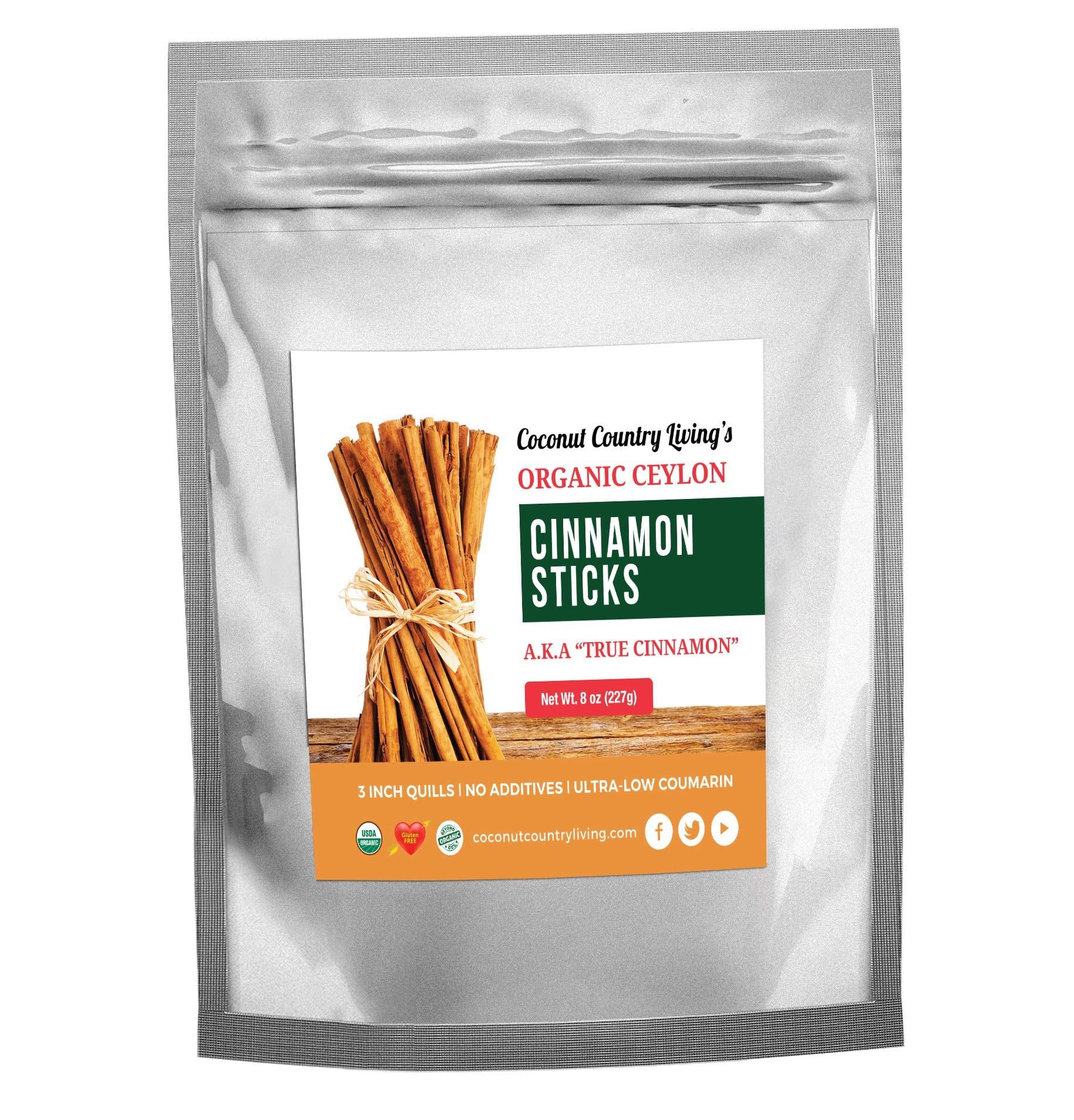 Coconut Country Living Organic Ceylon cinnamon sticks 8 oz for infusions