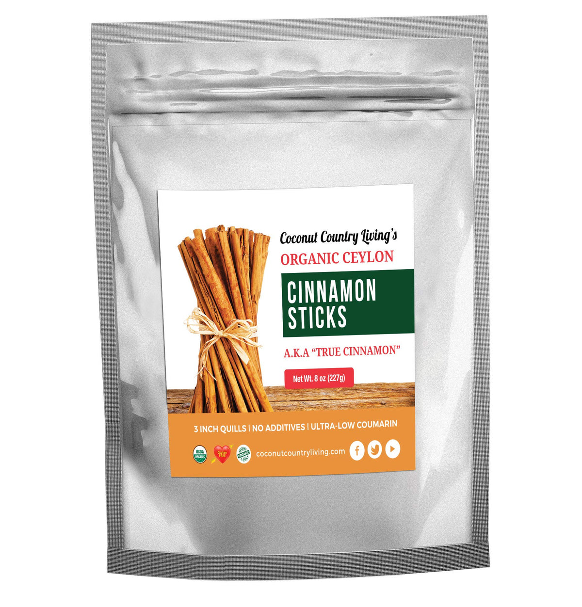 Coconut Country Living Organic Ceylon cinnamon sticks 8 oz for infusions