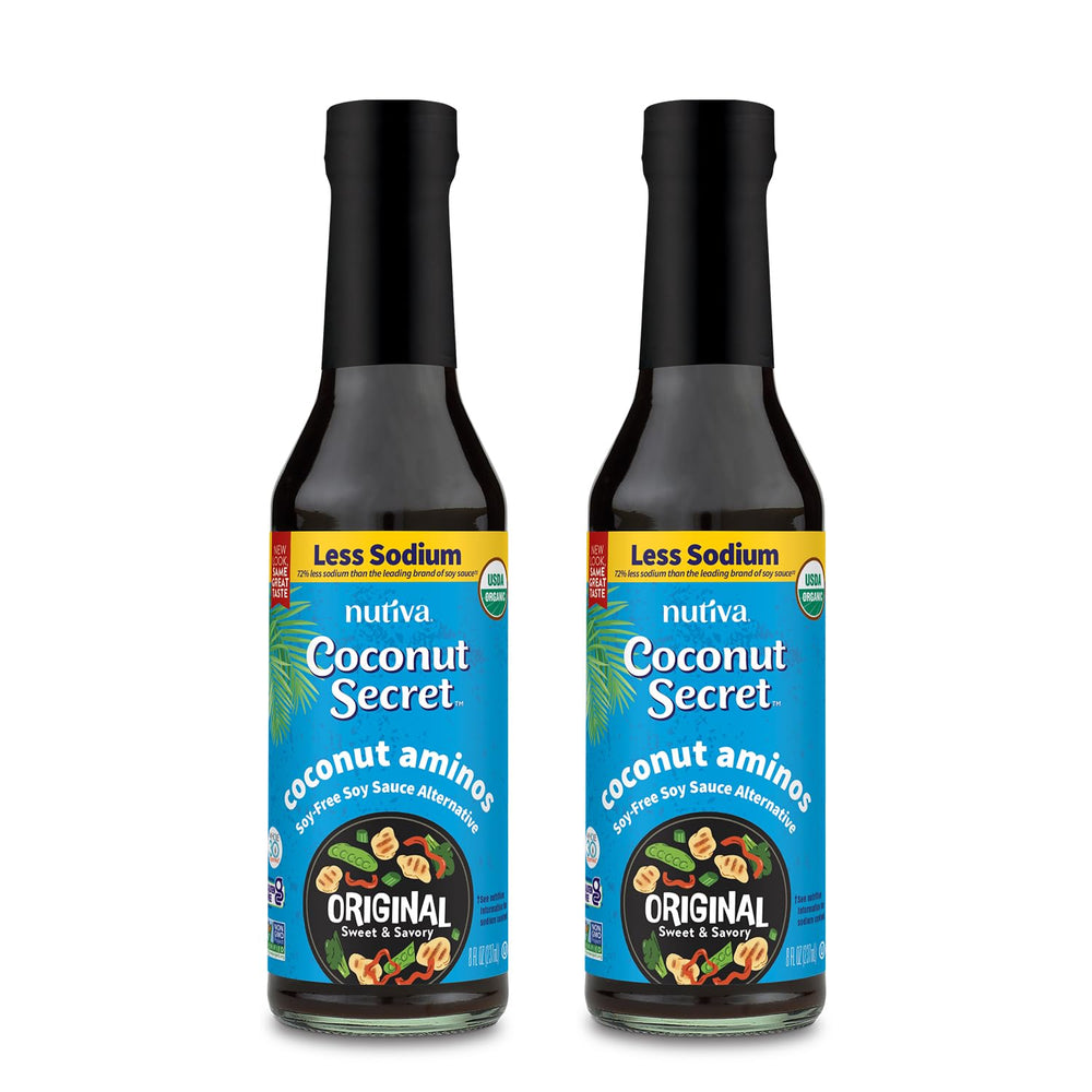 Coconut Secret Coconut Aminos bottle showcases soy-free, low-sodium flavor for everyday cooking.
