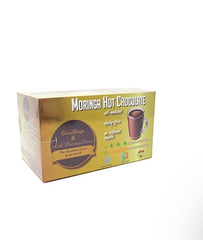 CocoRinga Moringa Hot Chocolate box front highlights gluten-free, keto-friendly cocoa mix.