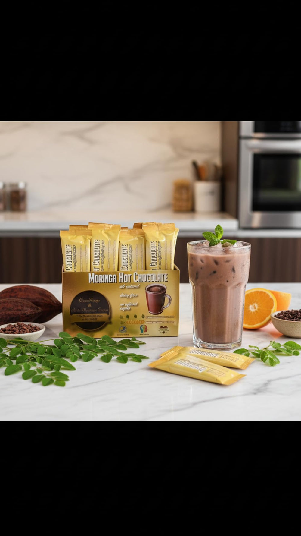 CocoRinga Moringa Hot Chocolate prepared cup ready for sipping and relaxation.