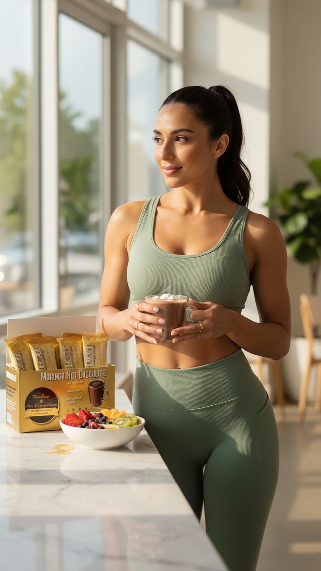 CocoRinga Moringa Hot Chocolate measuring scoop demonstrates easy portion control.
