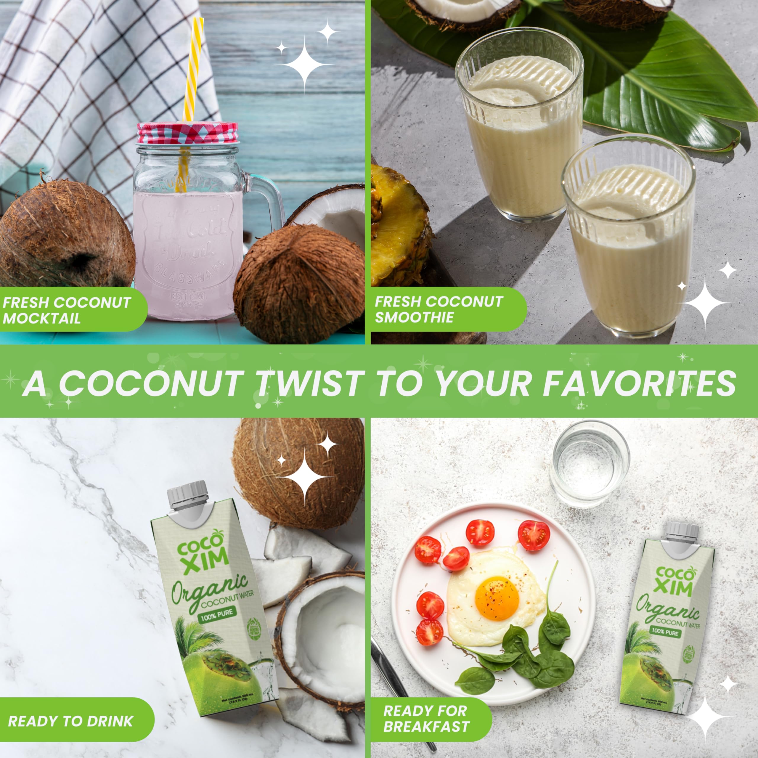 Cocoxim coconut water with clean ingredients and simple label.