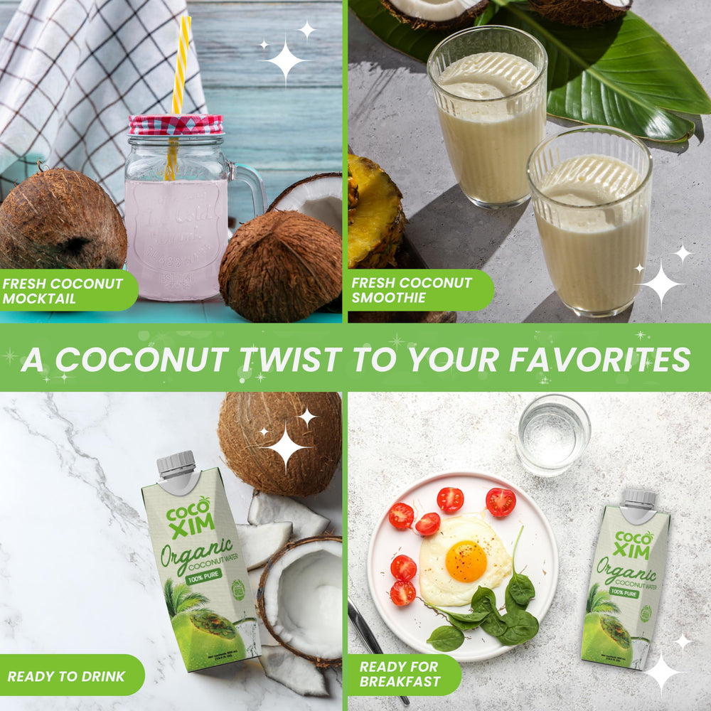 Cocoxim coconut water with clean ingredients and simple label.
