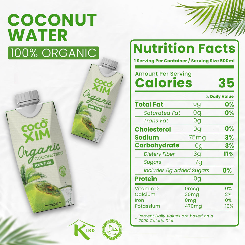 Cocoxim coconut water being poured into a glass for natural hydration.