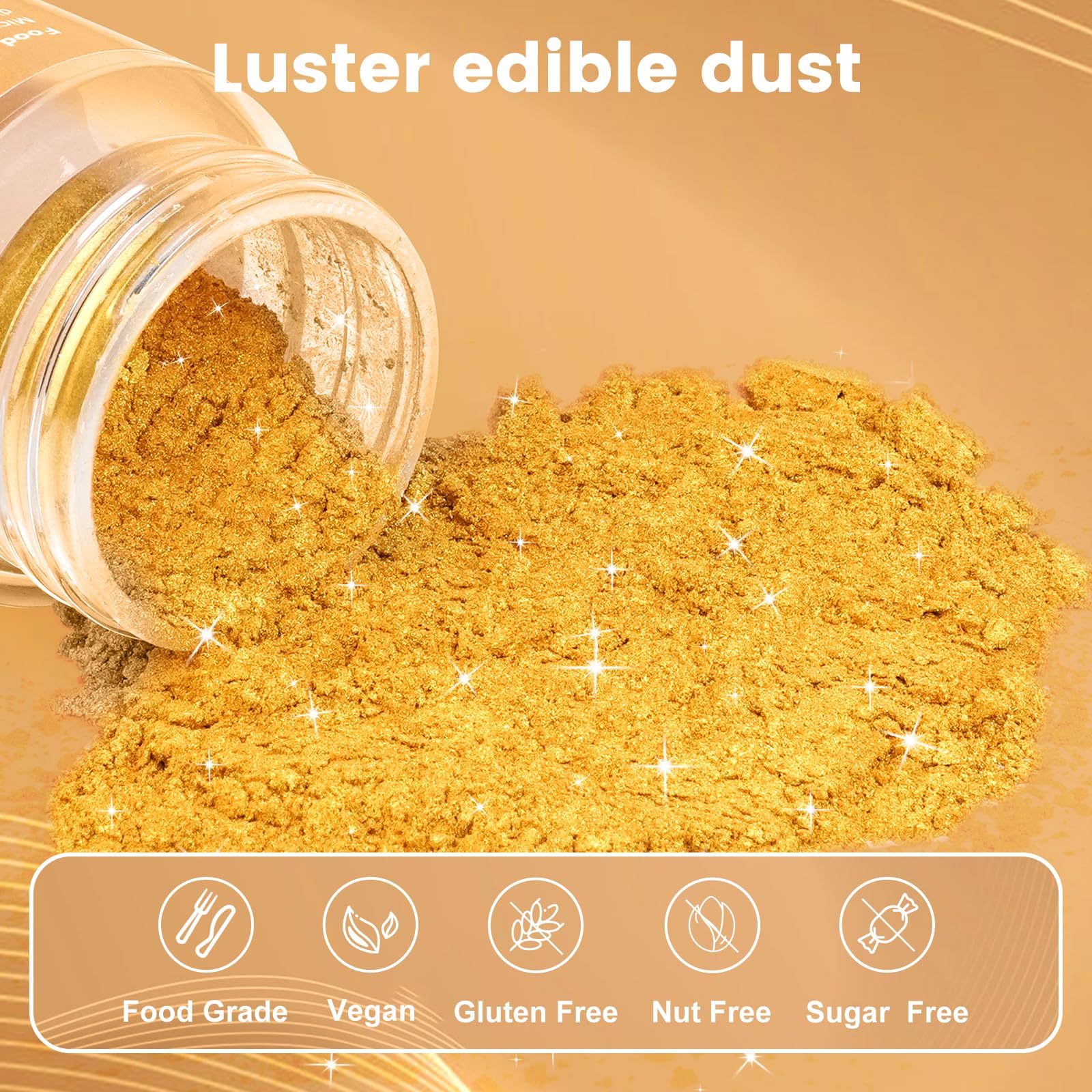 Cocytat Gold edible glitter on drinks creates a luminous glass appearance.