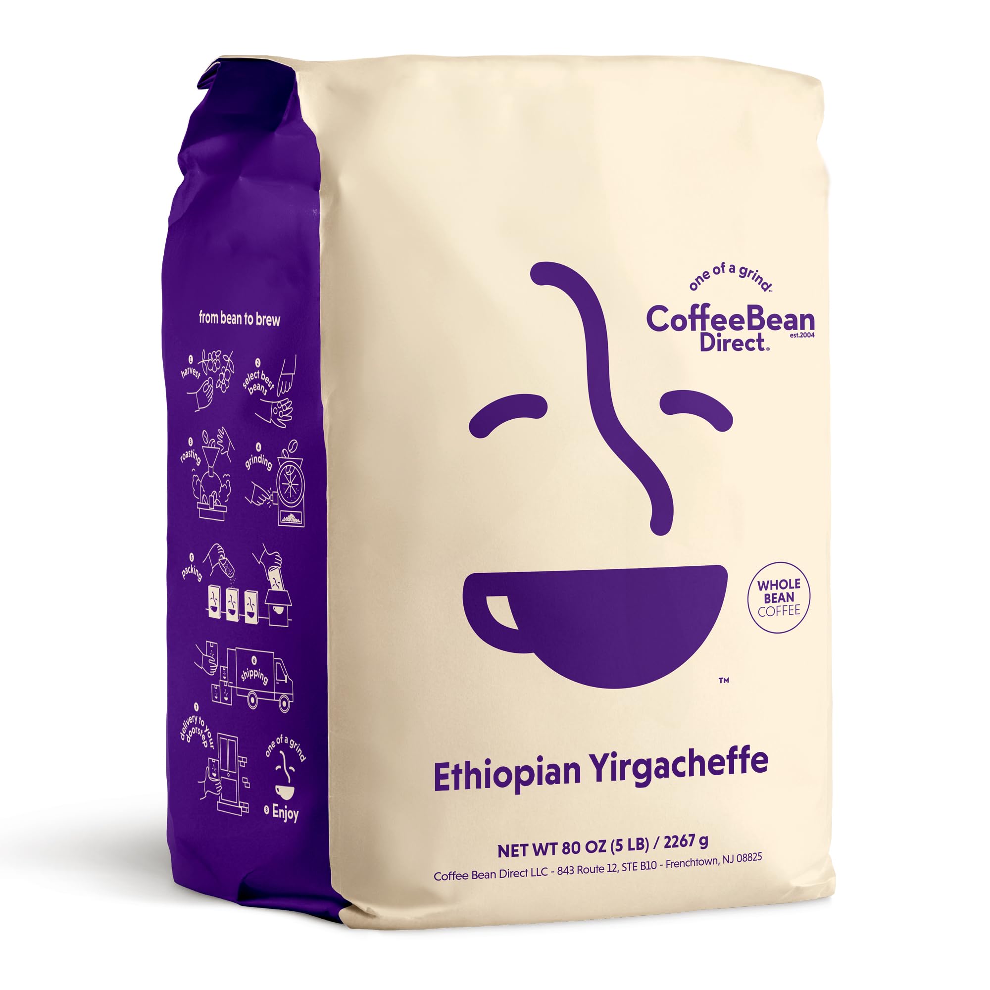 Coffee Bean Direct Ethiopian Yirgacheffe whole-bean bag with fresh aroma