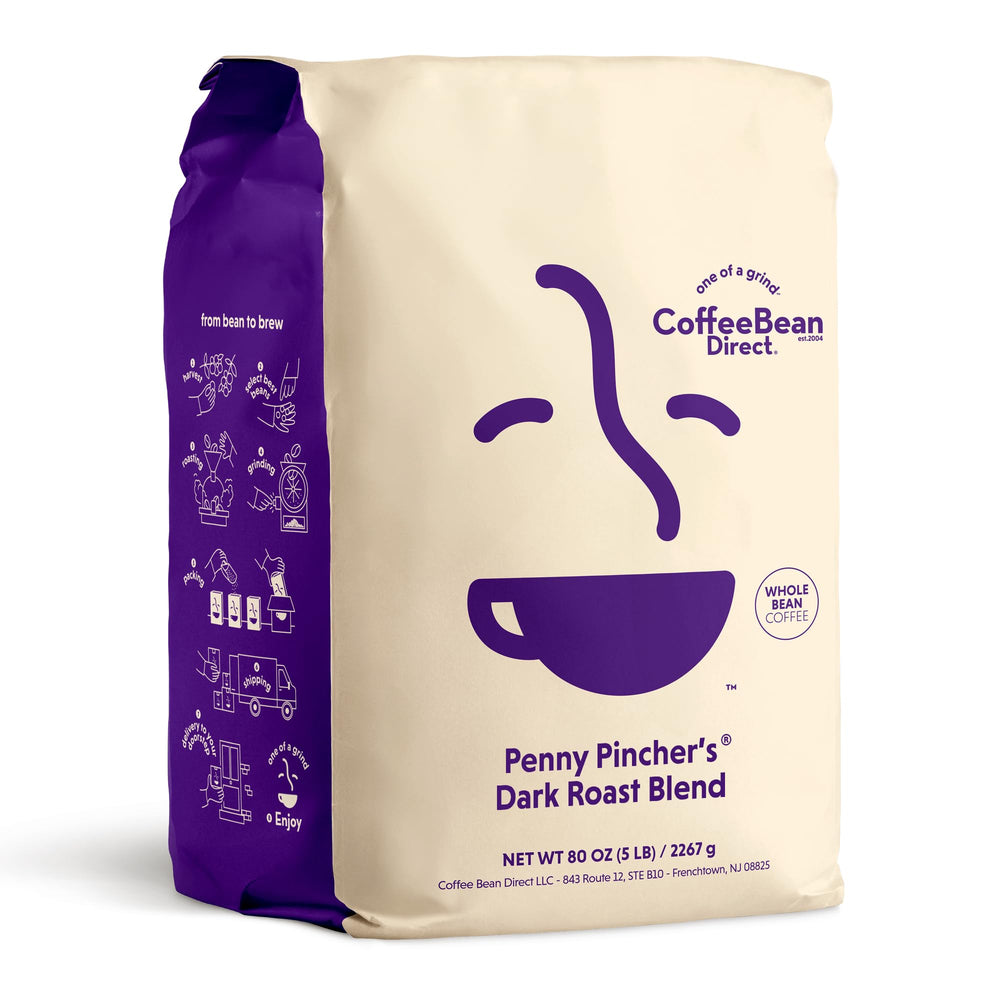 Penny Pincher's Dark Roast bag from Coffee Bean Direct ready for home brewing