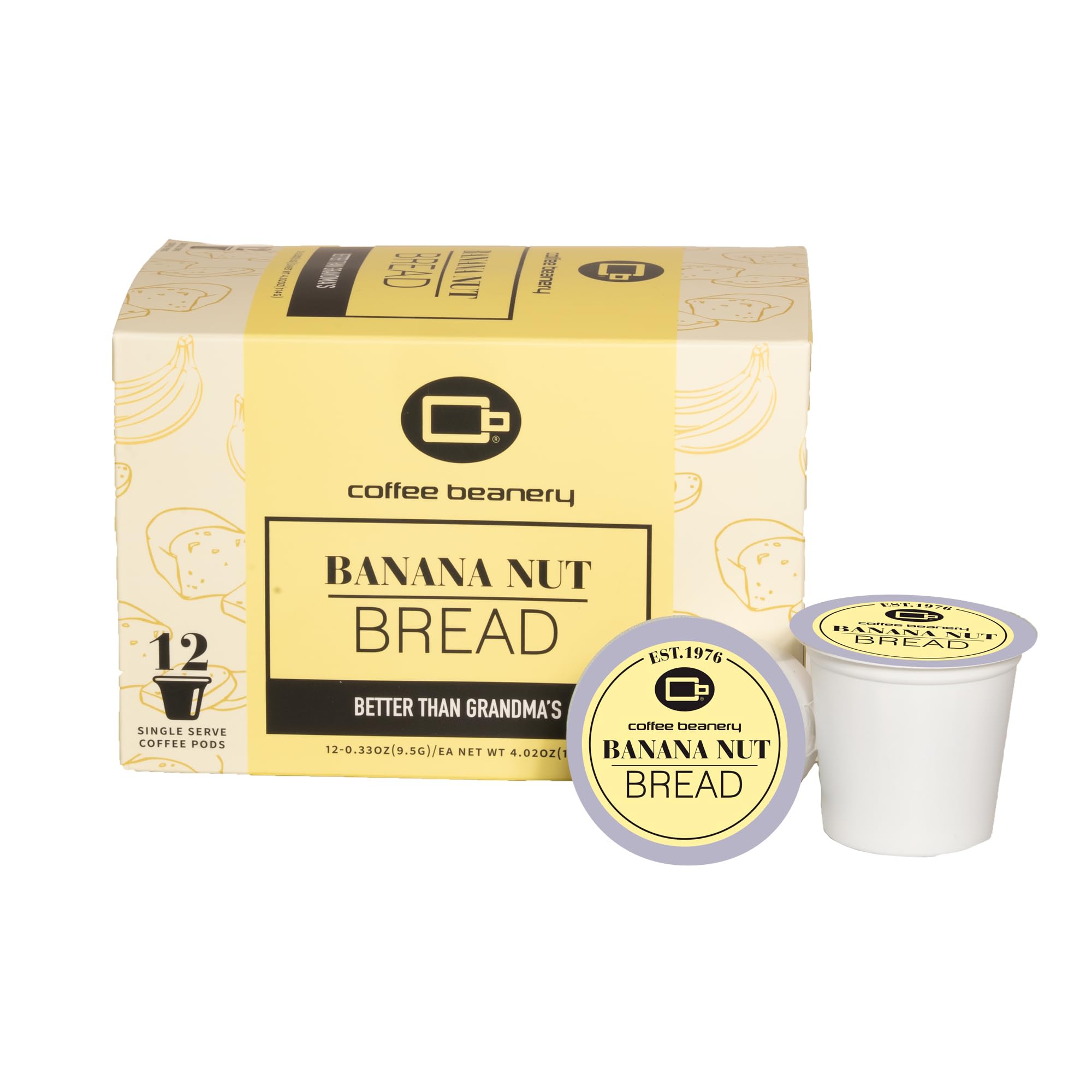 Coffee Beanery Banana Nut Bread pods in a box, ready for a cozy morning brew.