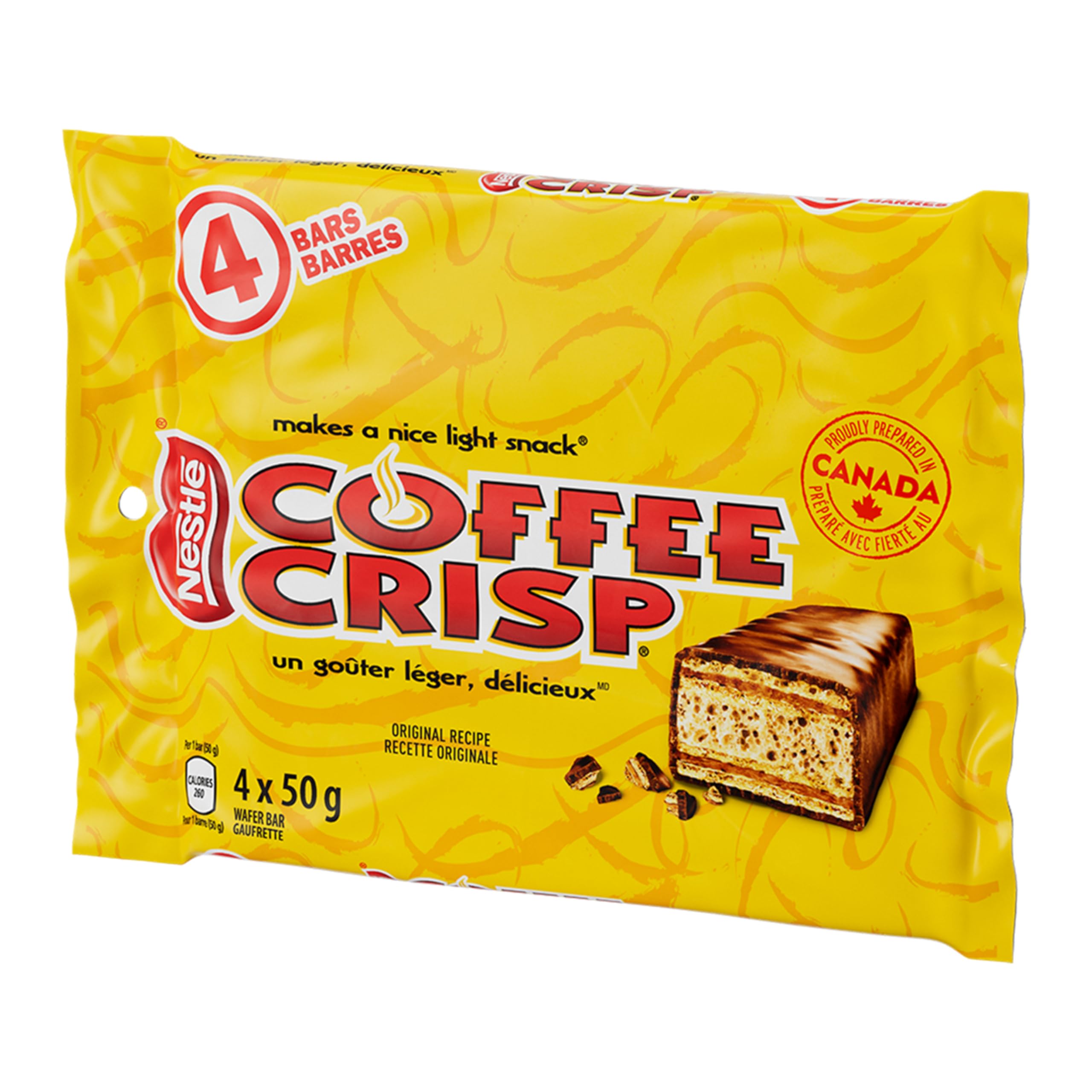 Coffee Crisp close-up with cream and wafers, inviting texture.