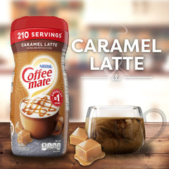 Creamy pour-in shot of Caramel Macchiato creamer enriching coffee