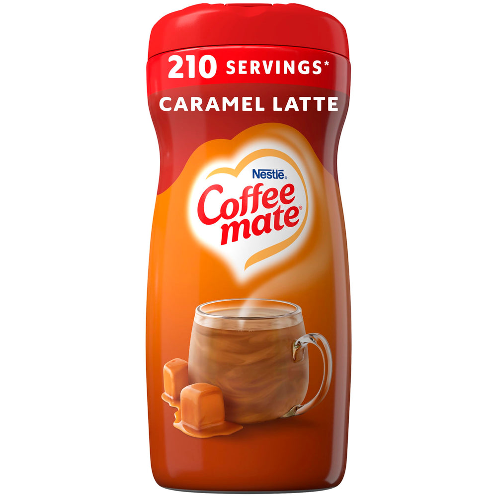 Coffee Mate Cafe Collection Caramel Macchiato six-pack on display for convenient family use