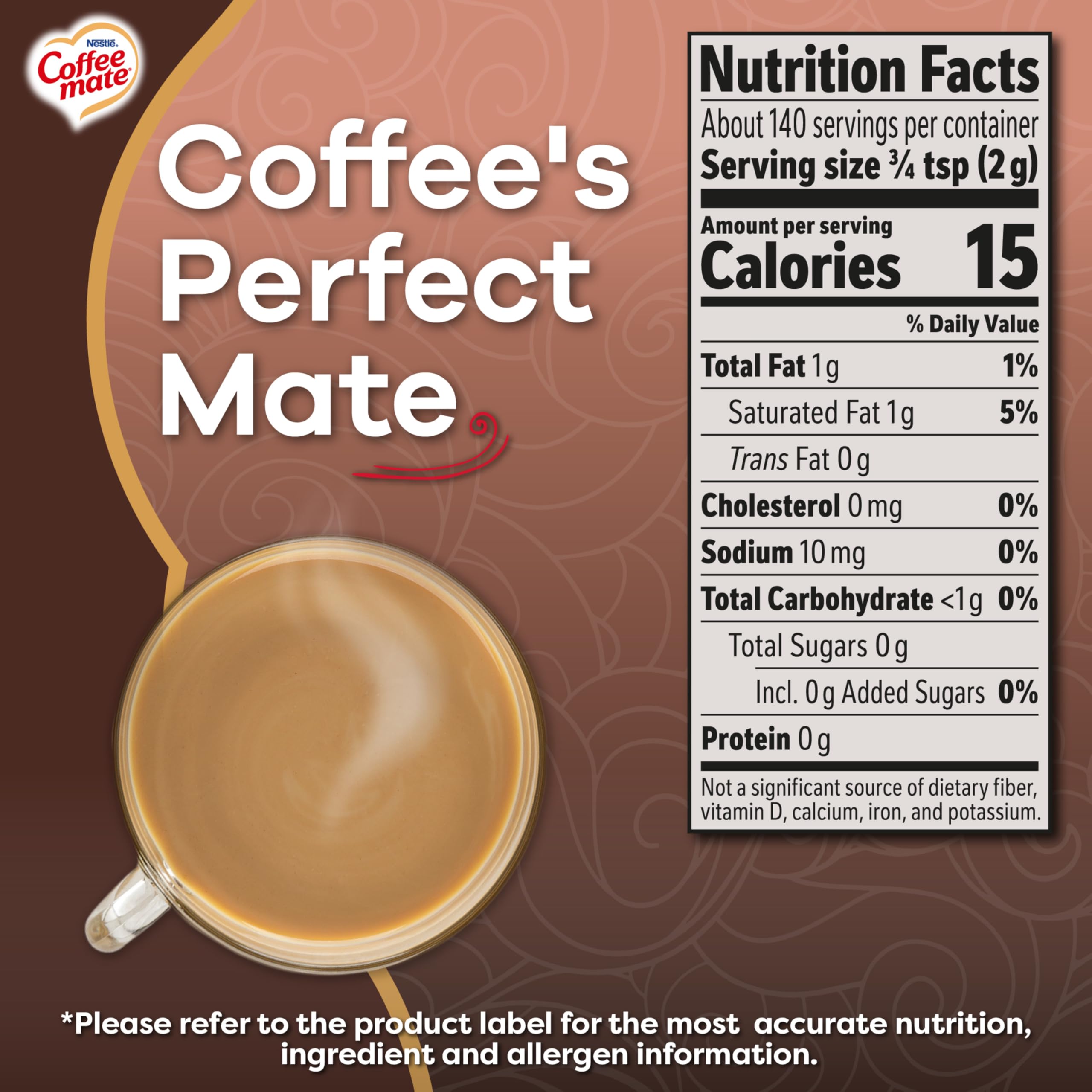 Coffee Mate Chocolate Creme powder creamer stirred into cup for smooth sweetness