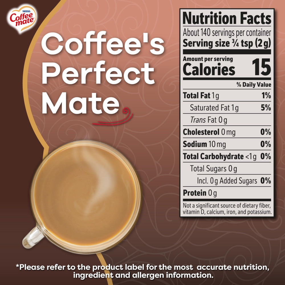 Coffee Mate Chocolate Creme powder creamer stirred into cup for smooth sweetness