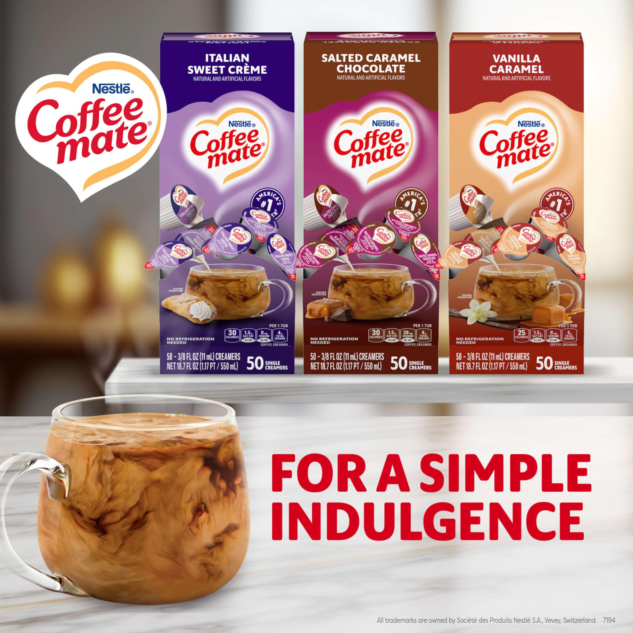 Coffee mate creamer singles Salted Caramel Chocolate, convenient flavor for coffee.