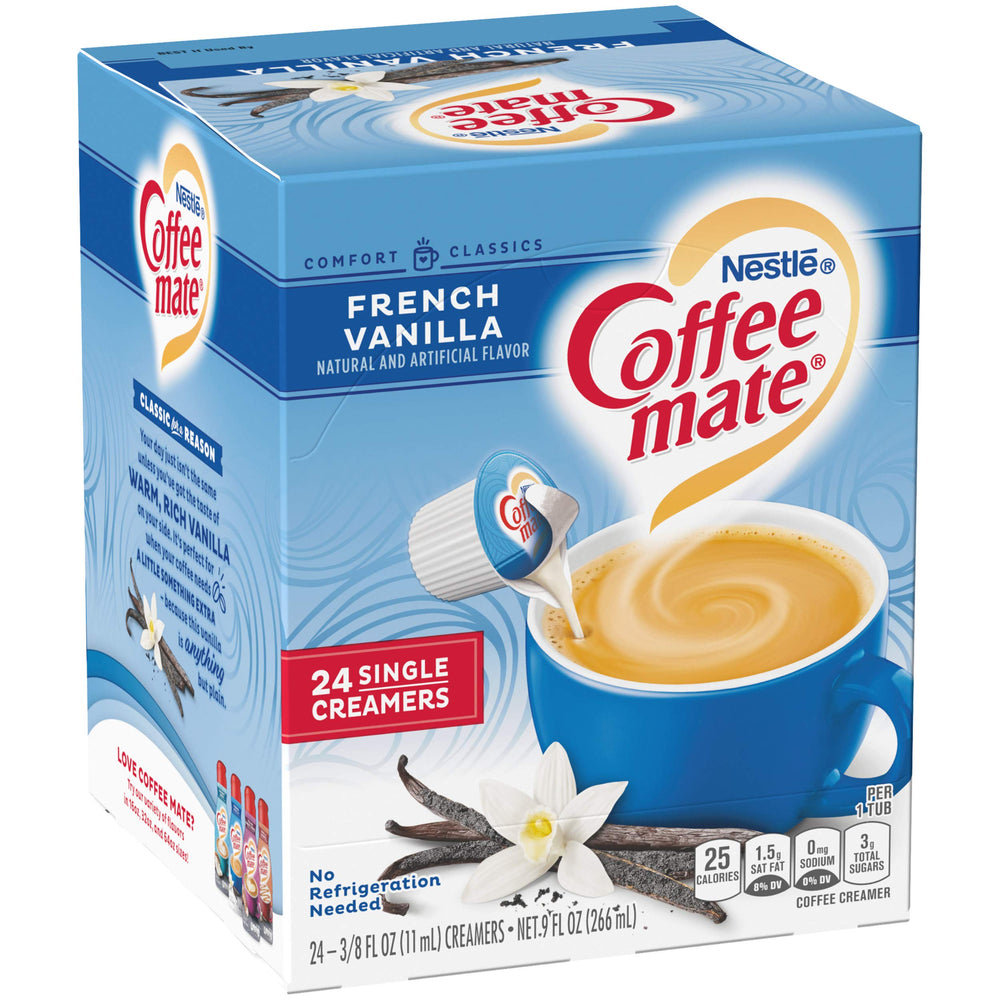 Coffee Mate French Vanilla 24-count display for office and home use.