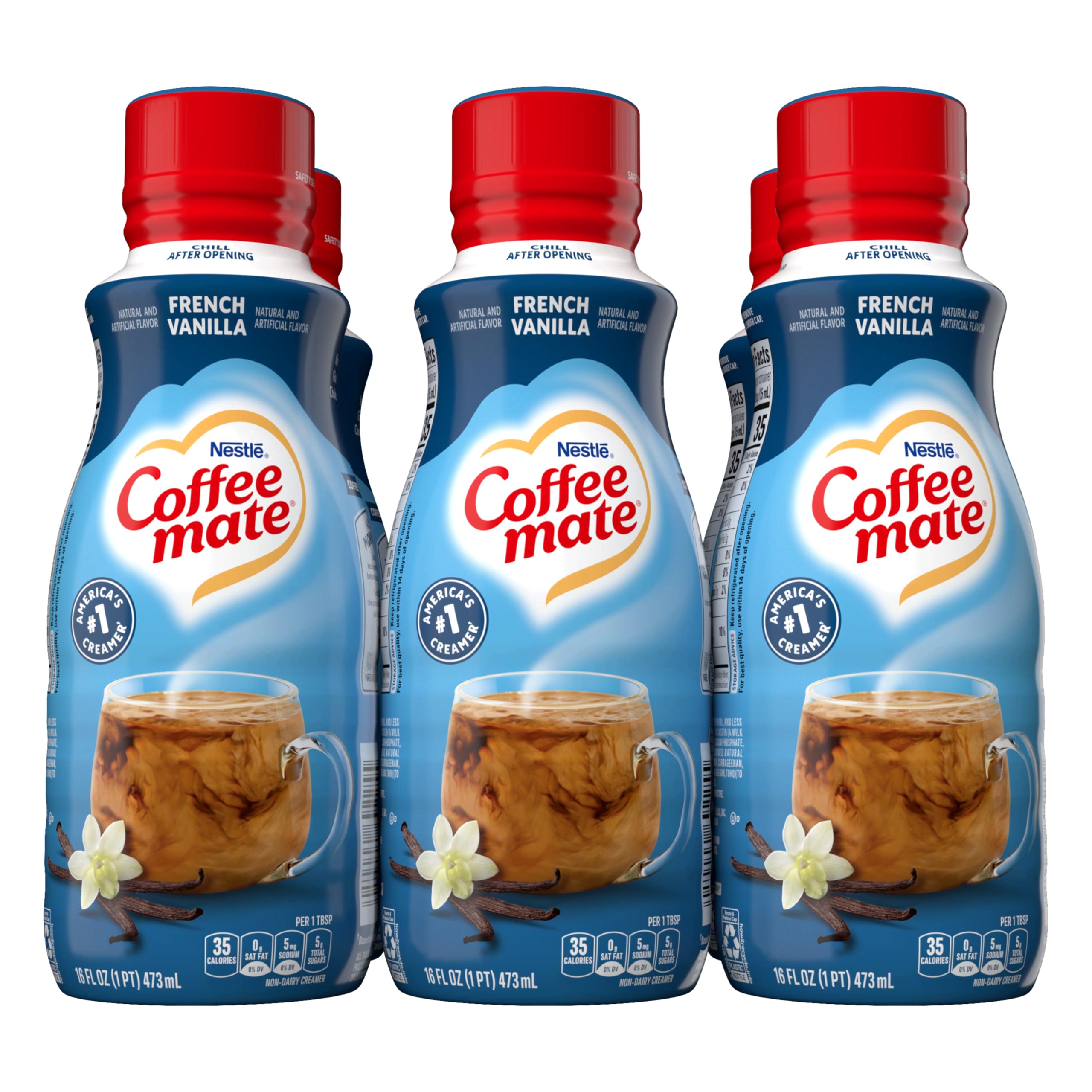 Coffee Mate French Vanilla creamer bottle front label adds creamy vanilla boost to coffee