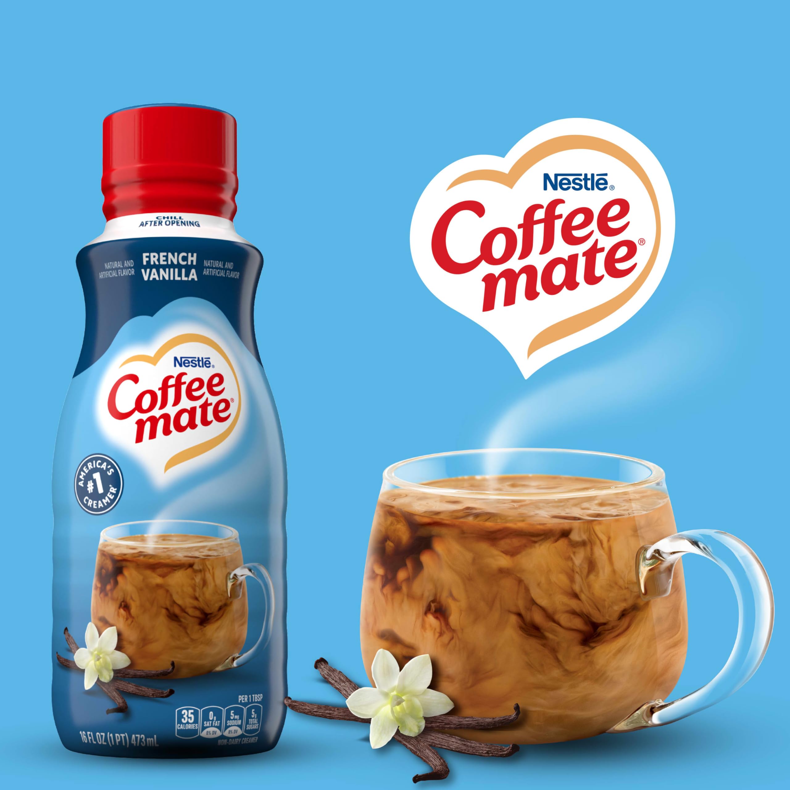 Coffee Mate French Vanilla creamer label closeup highlights gluten-free status