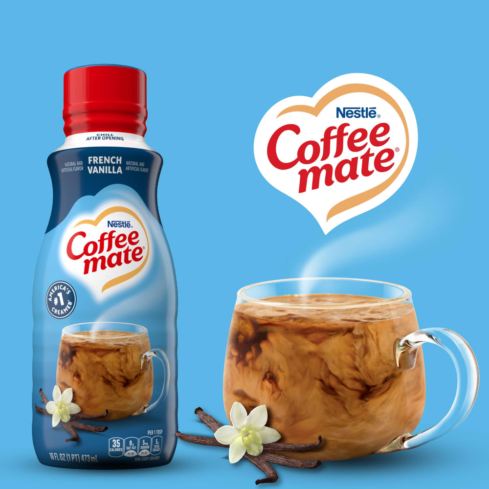 Coffee Mate French Vanilla creamer label closeup highlights gluten-free status