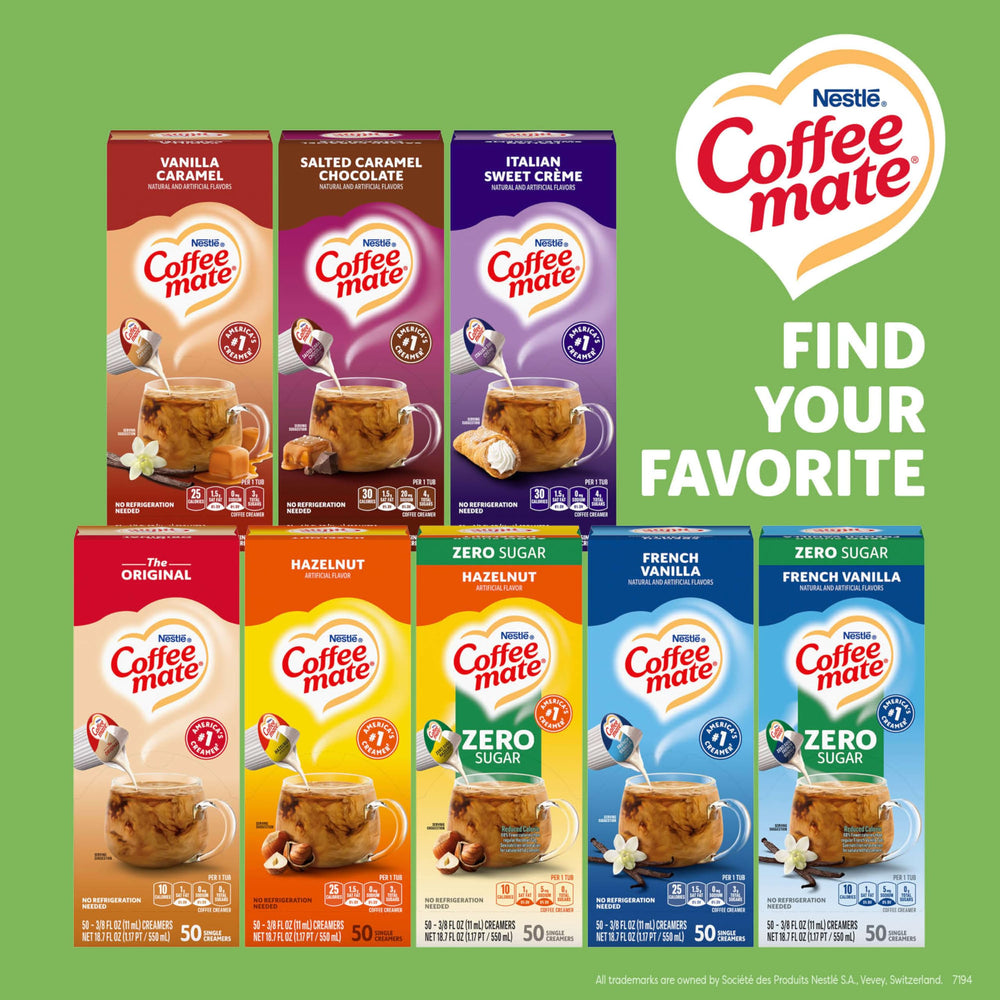 Break room display of Coffee mate Irish Creme singles ready for guests.