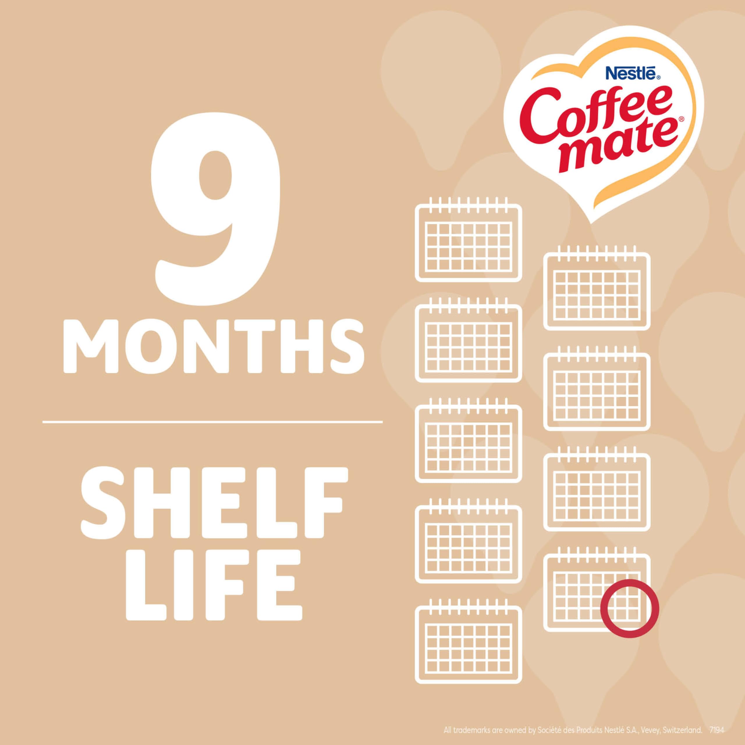 Coffee Mate Original room-temperature stable creamer shown with box for storage