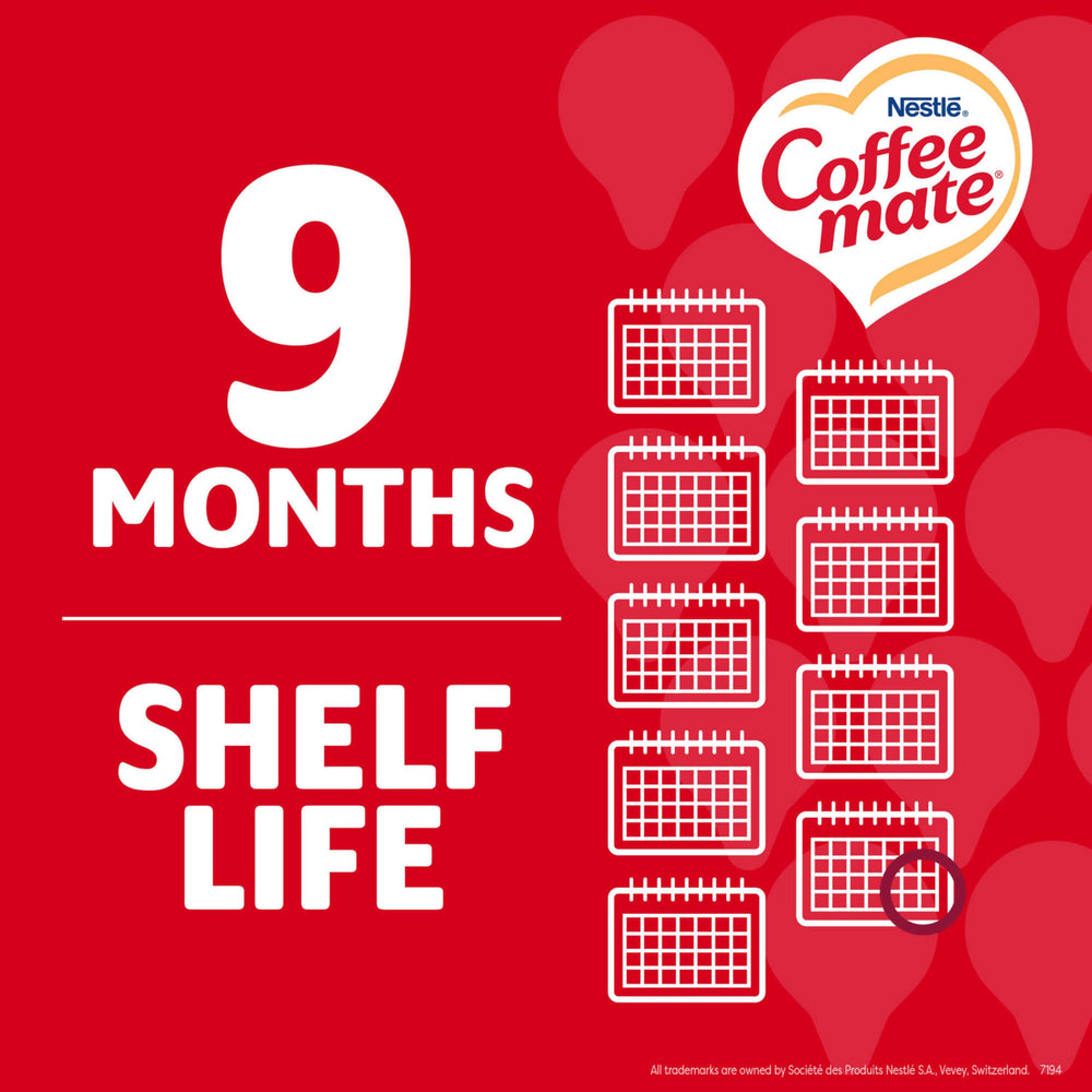 Coffee mate shelf-stable creamer singles for easy break-room use without refrigeration.