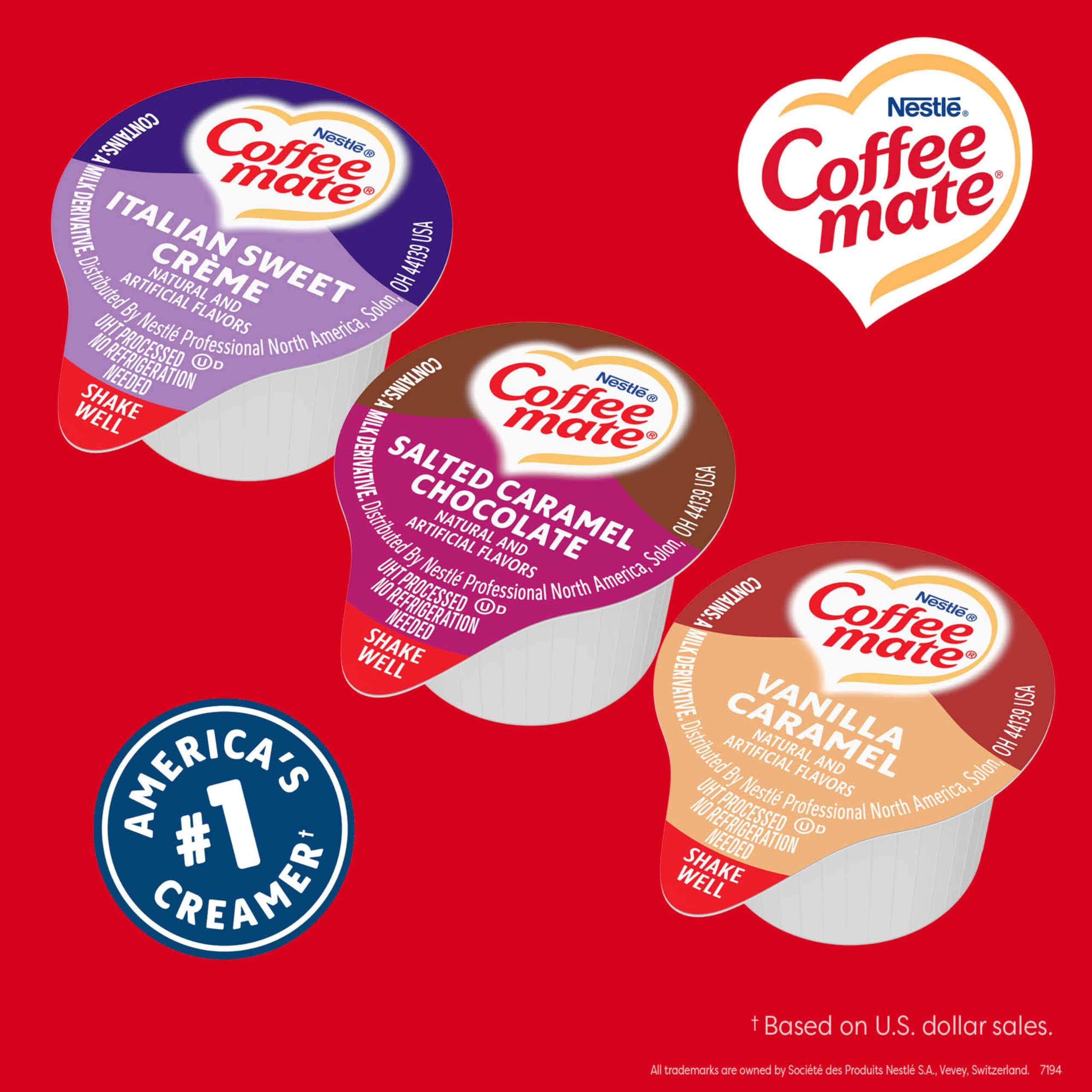 Coffee mate single-serve creamer packs for quick flavor boosts in coffee.